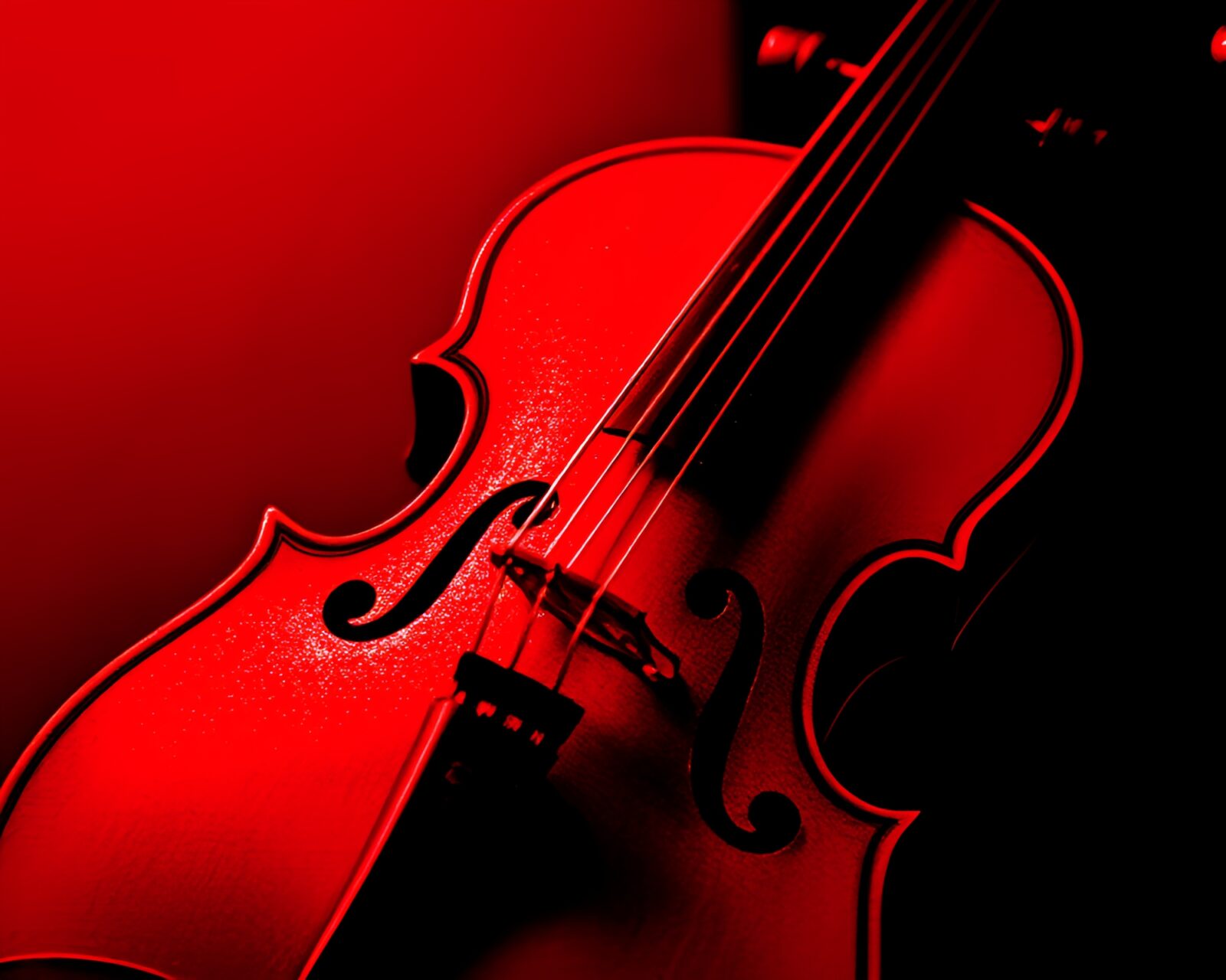 Black and white image of a violinist surrounded by red