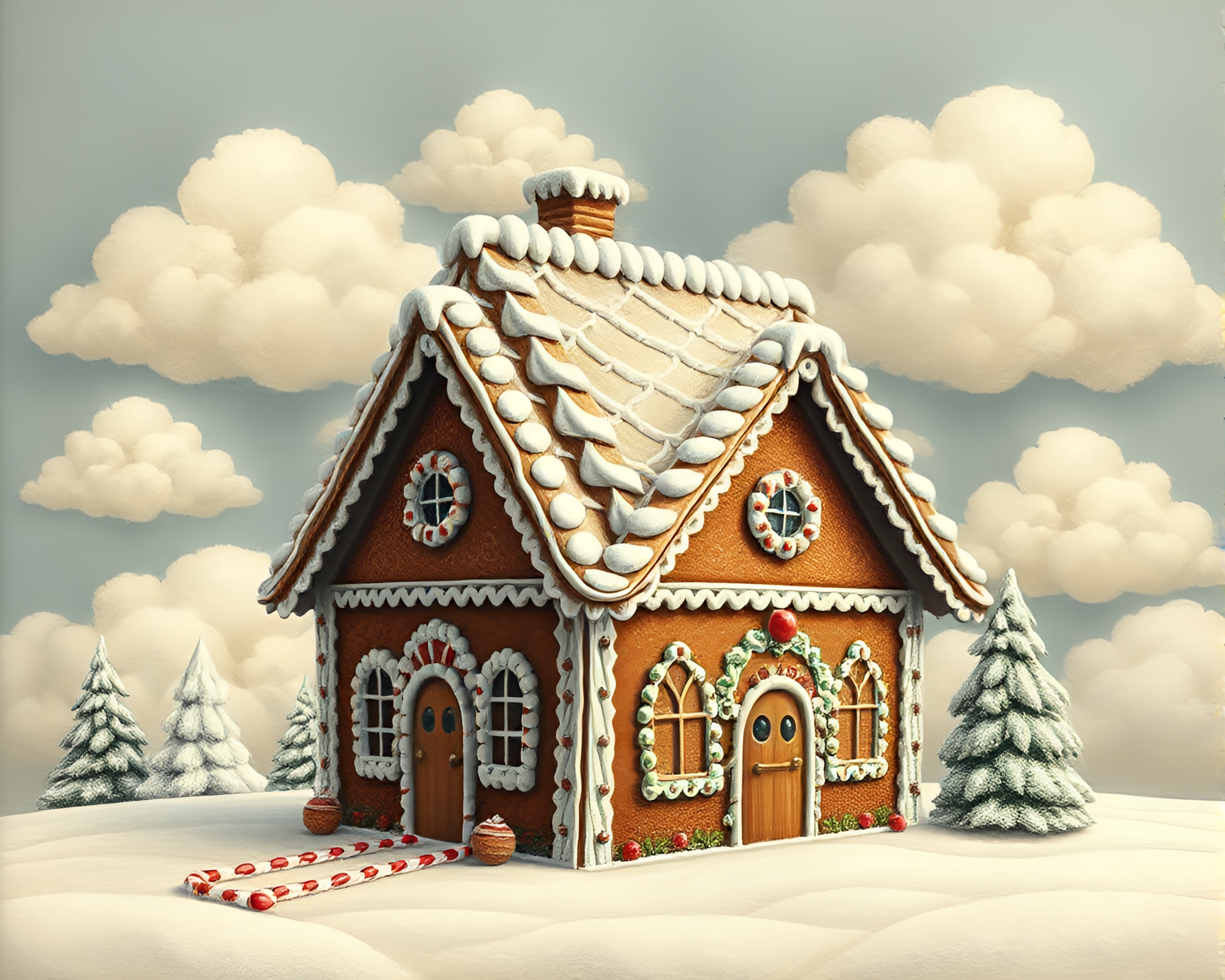 Gingerbread House in Cloud Stipple Shadows – free AI stock image
