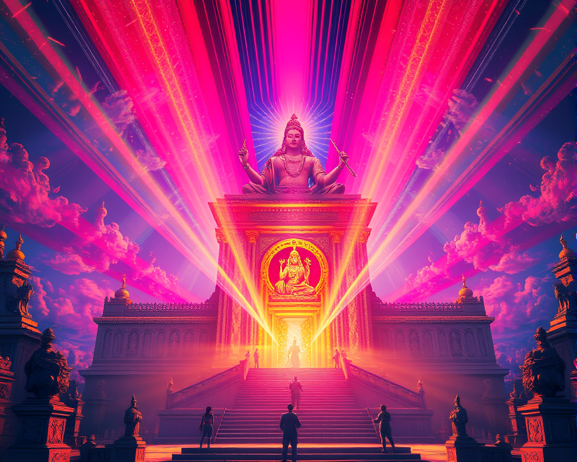 Etched Temple with Divine Light and Chromatic Aberration – free AI stock image