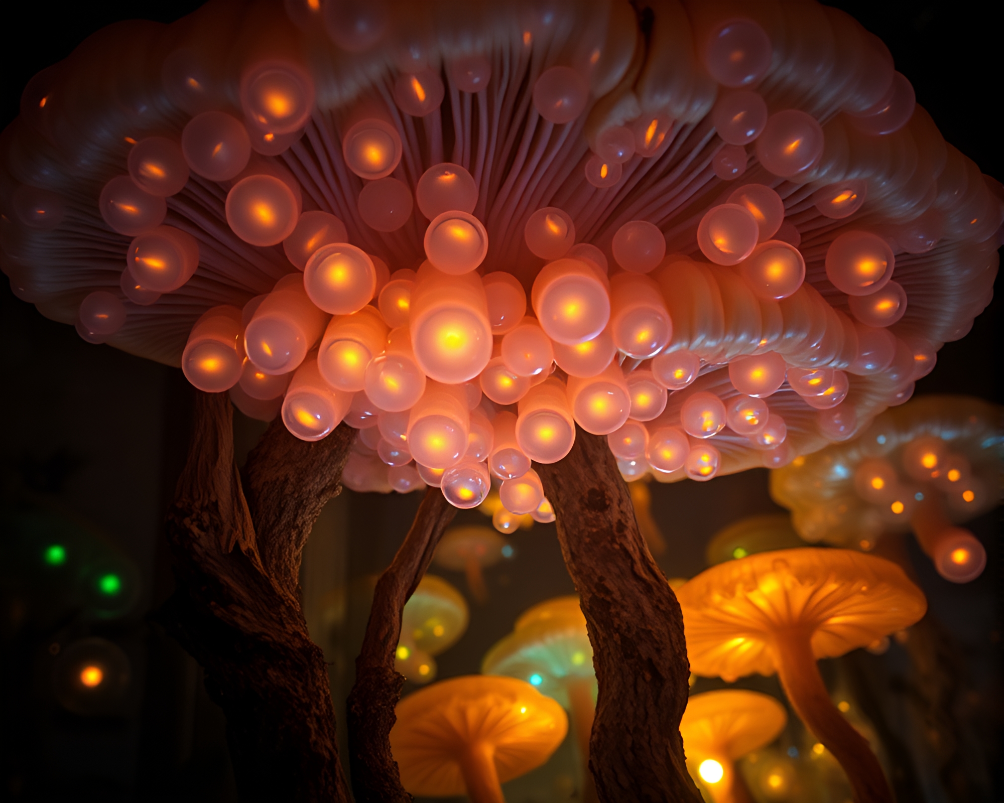 Bioluminescent Fungal Cathedral with Geometric Abstraction – free AI stock image