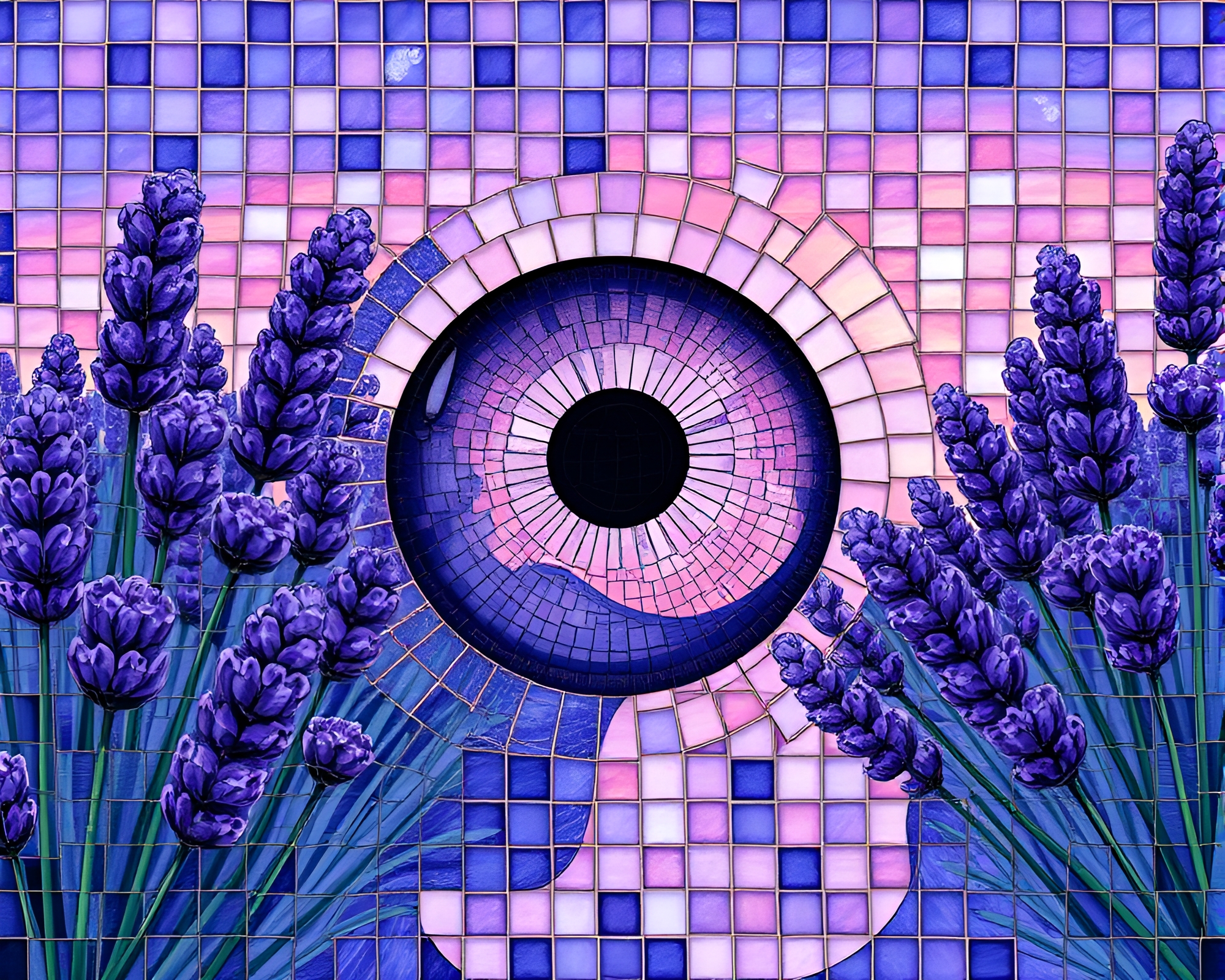 Smart Contact Lens Tiled Mosaic in Lavender Twilight – free AI stock image
