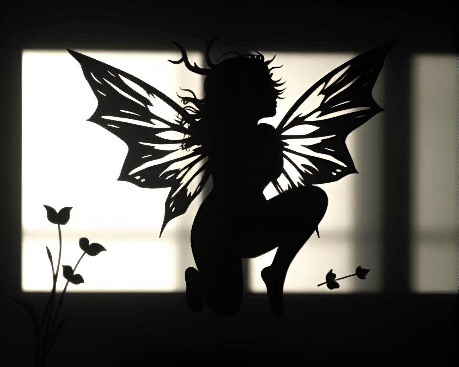 High-contrast noir image of a nymph with stencil shadows