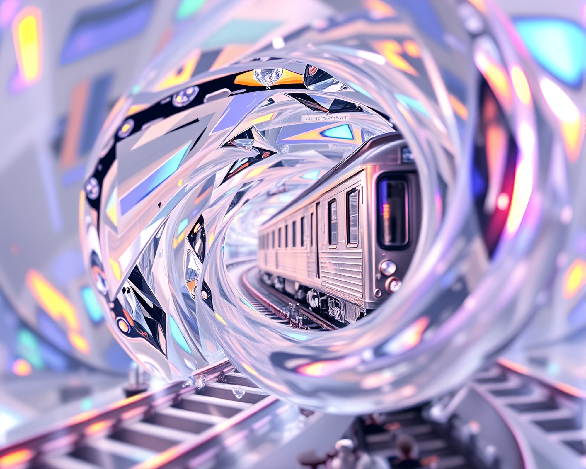 Train Vortex Twist in Holographic Clarity – free AI stock image