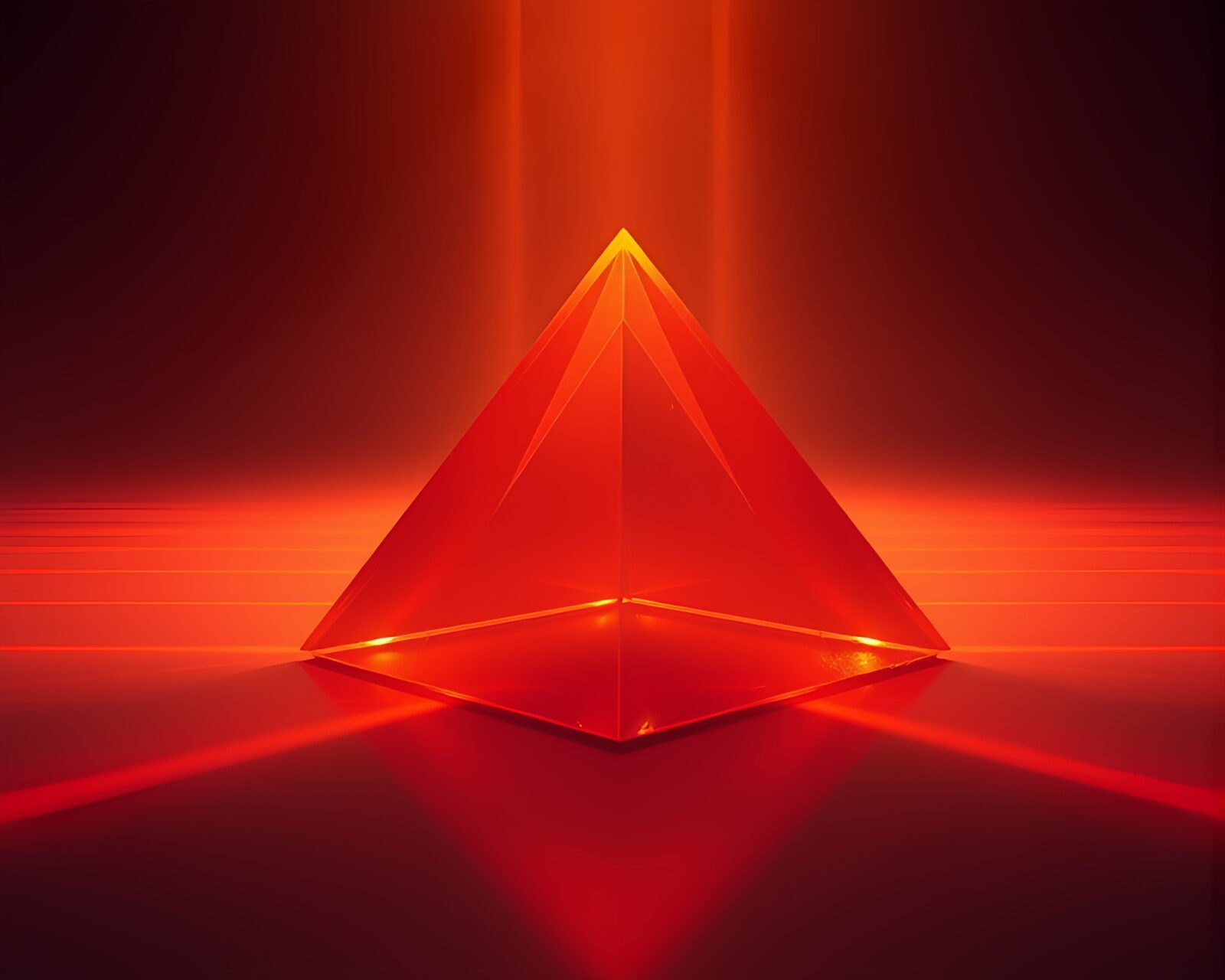 Burning orange light beams surrounding mystical glass structure
