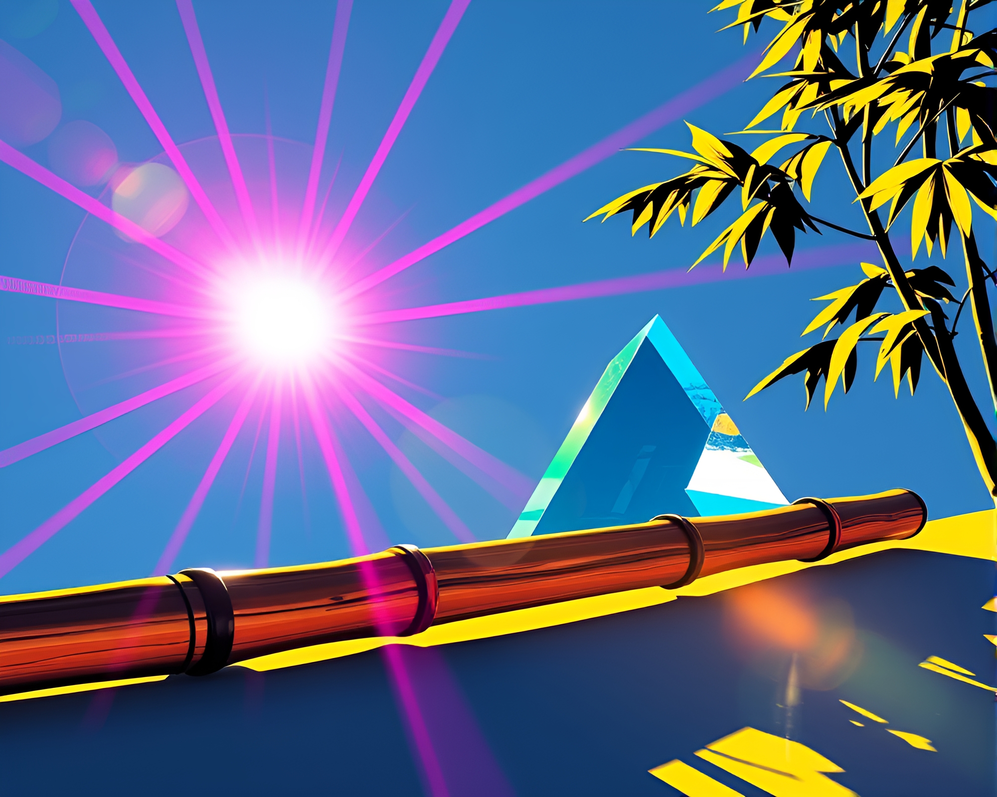 Prismatic Sun Glares and Bamboo Flute Harmony – free AI stock image