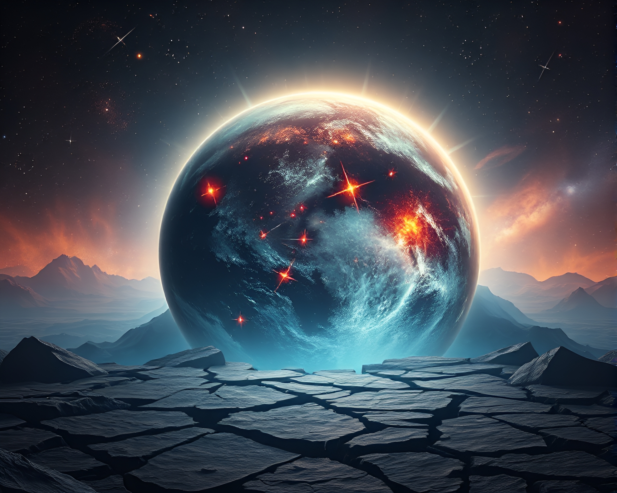 Cosmic Calligraphy: Portal on Cracked Earth – free AI stock image