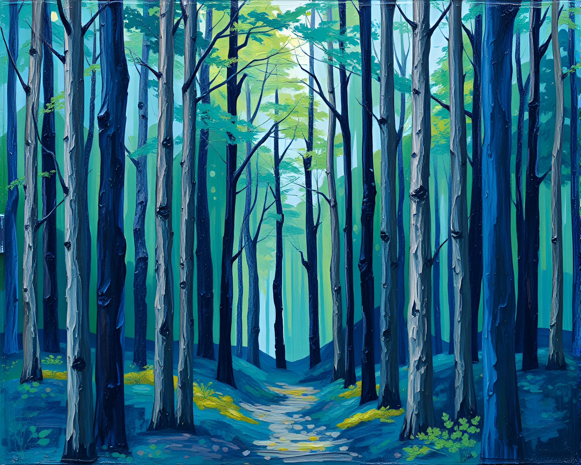 Enchanted Forest Prisms: Cobalt Blue Impasto Wonderland – free AI stock image