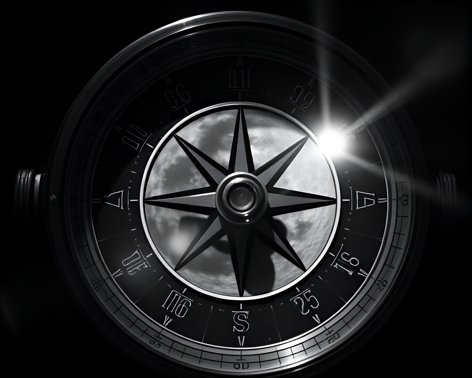 Antique Compass Motion Capture in Lunar Grayscale – free AI stock image
