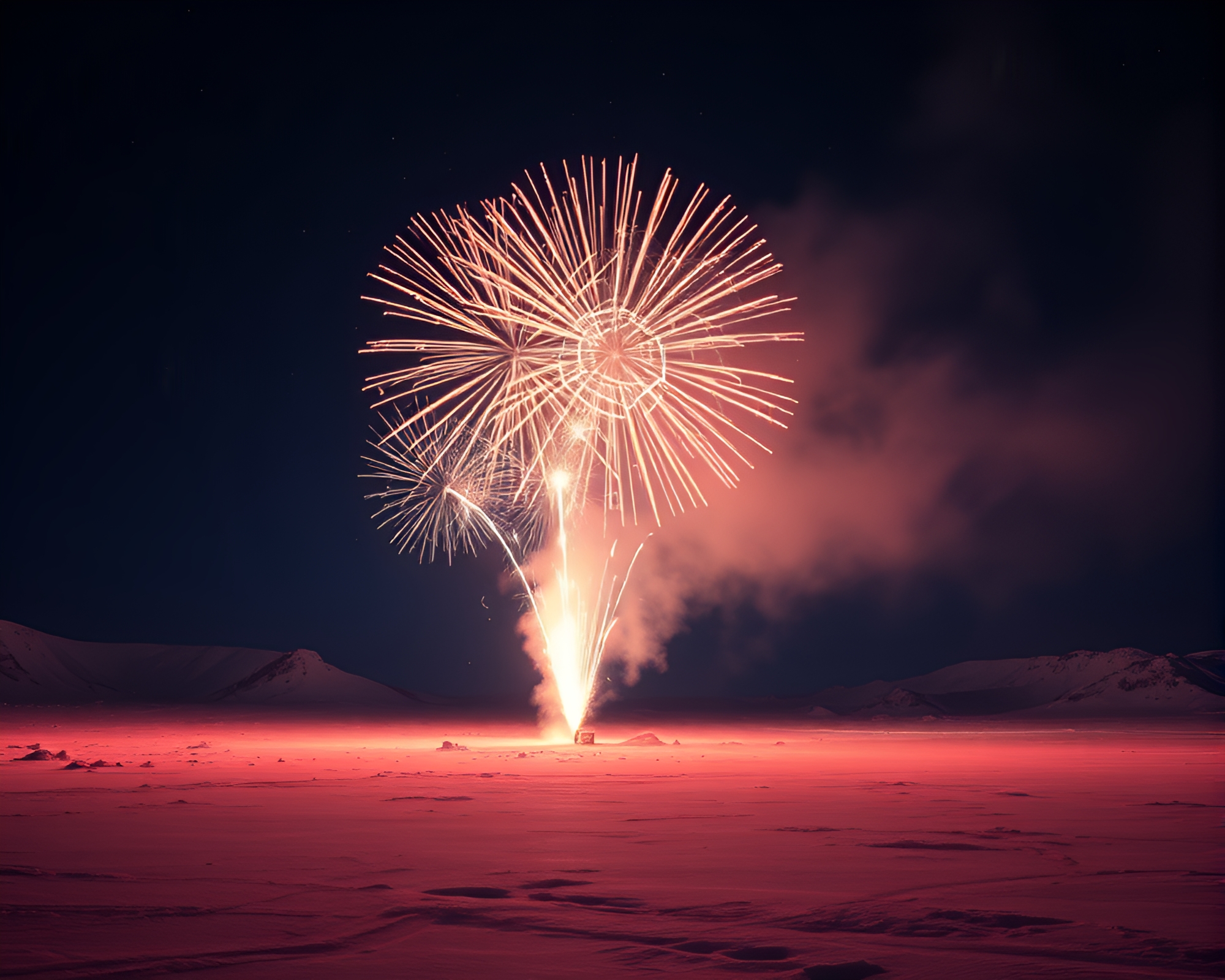 Northern Tundra Fireworks Display in Antarctic Whiteout – free AI stock image