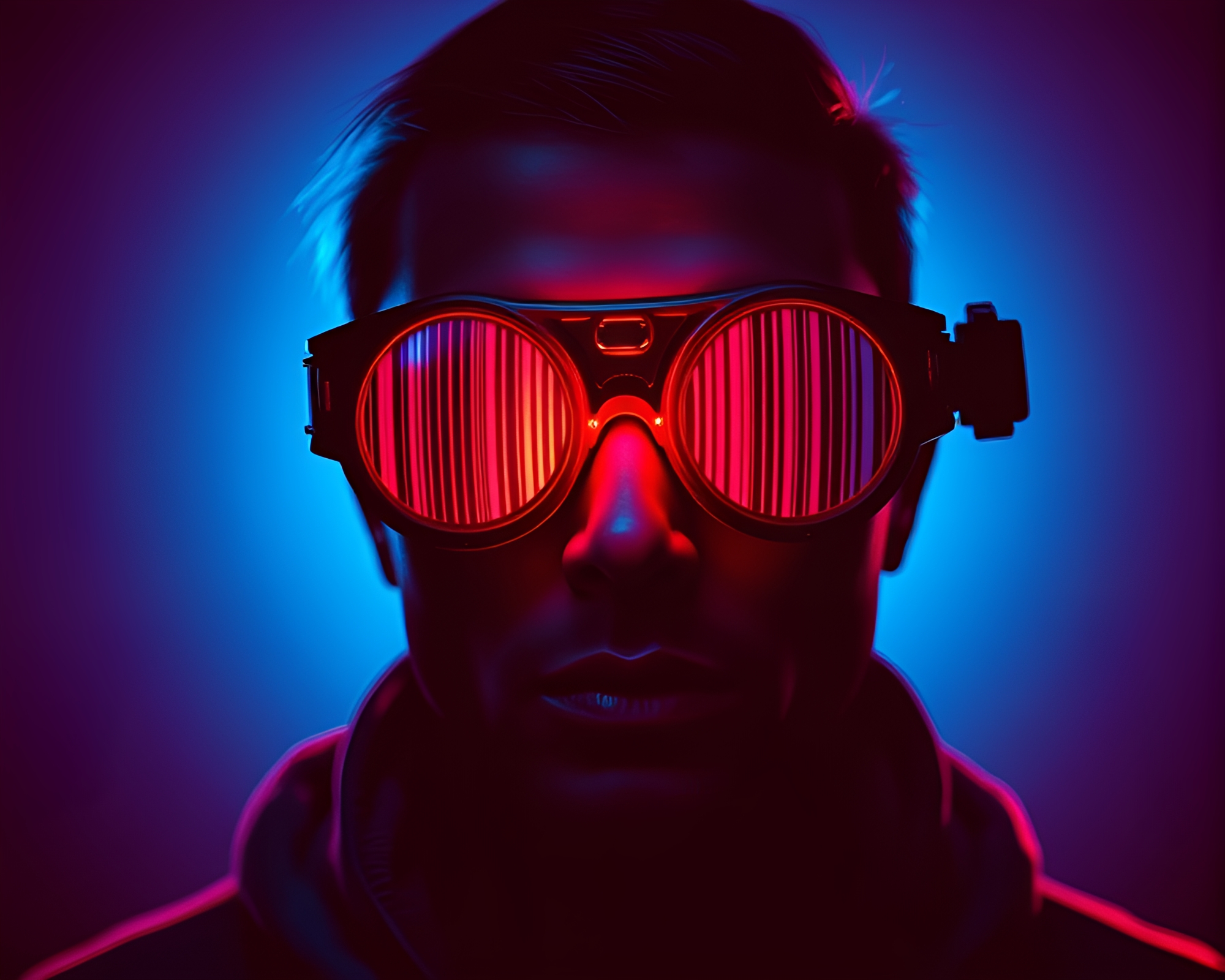 Steampunk Goggles in Duotone Red-Blue Light and Shadow – free AI stock image