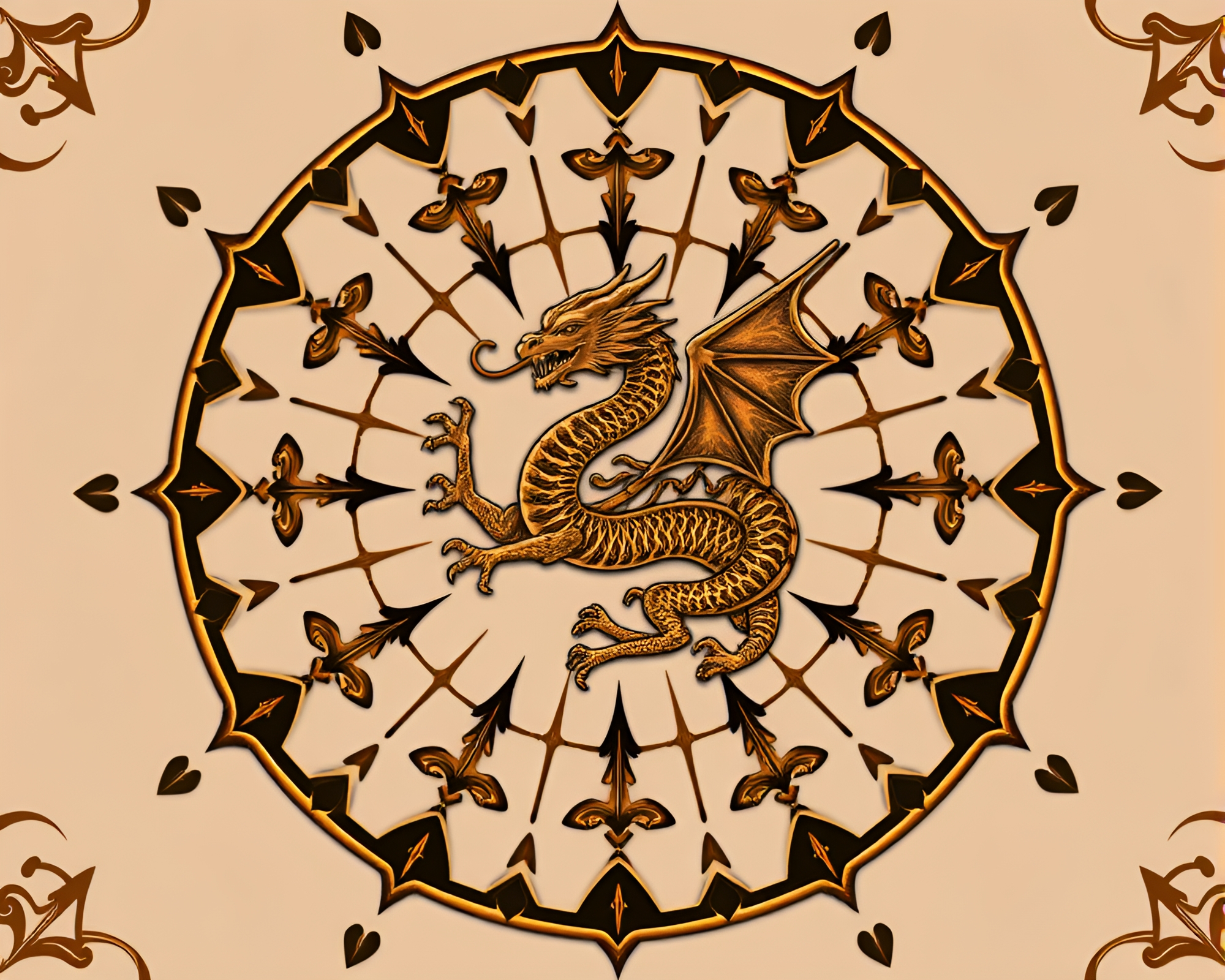 Celestial Dragon in Radiant Bronze Symmetry – free AI stock image
