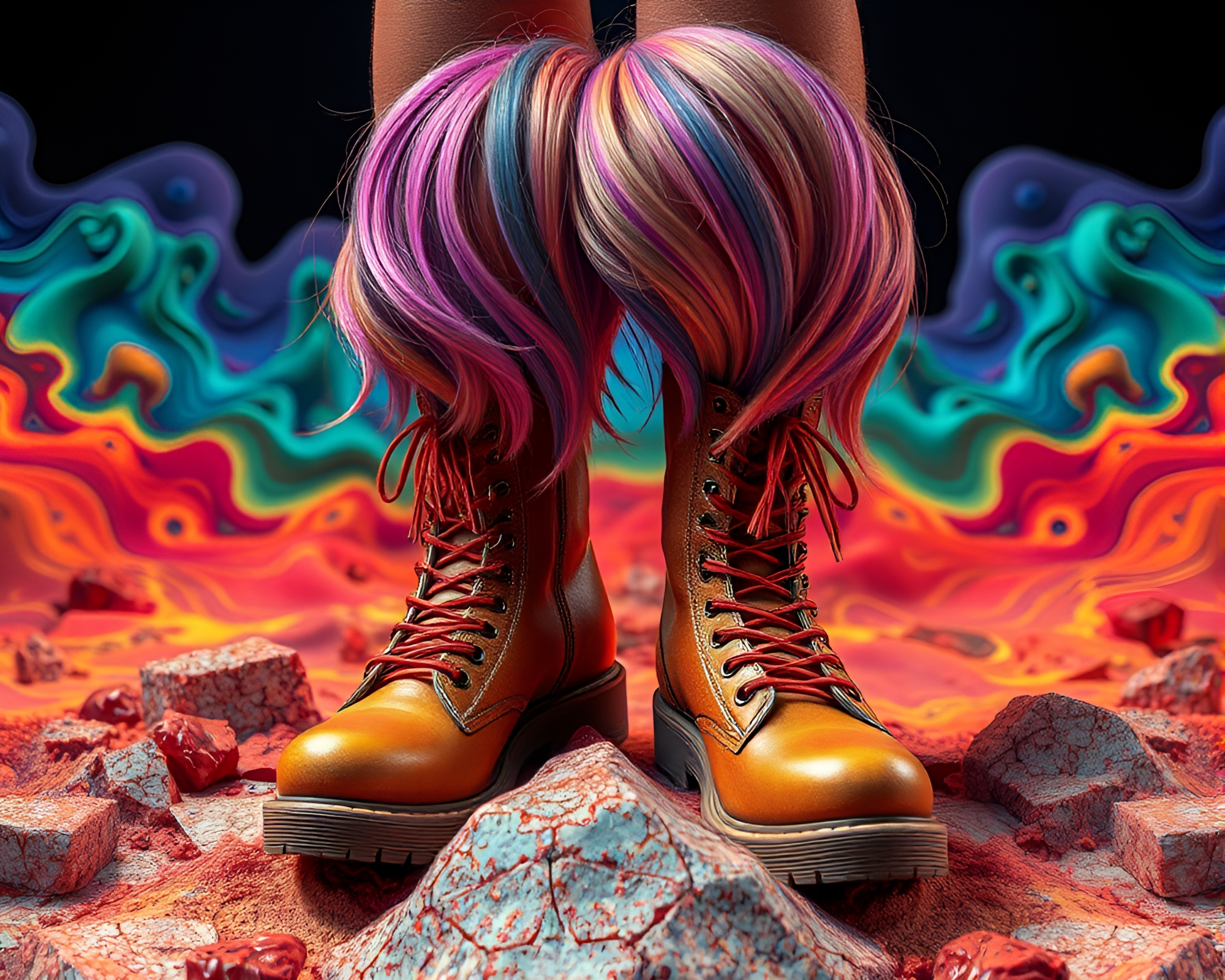 Fractal Gravity Boots in Analogous Colors Hair Simulation – free AI stock image