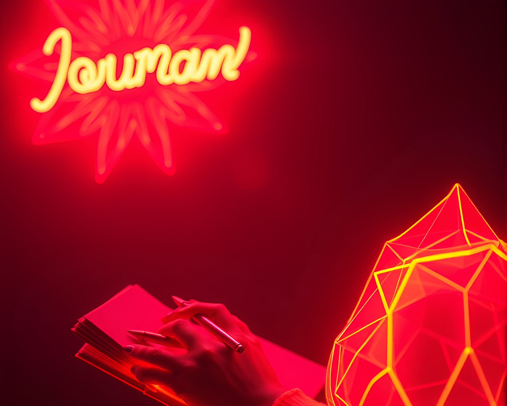 Neon Wireframe Dream Journal in Infrared Origami Style – free AI stock image