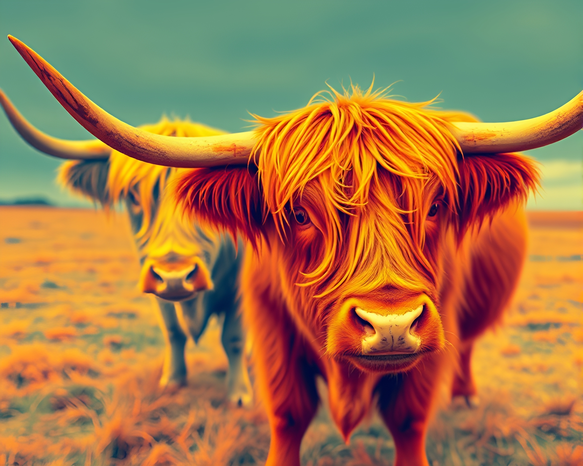 Geometric Patterns Highland Cow in Thermal Stereograph – free AI stock image