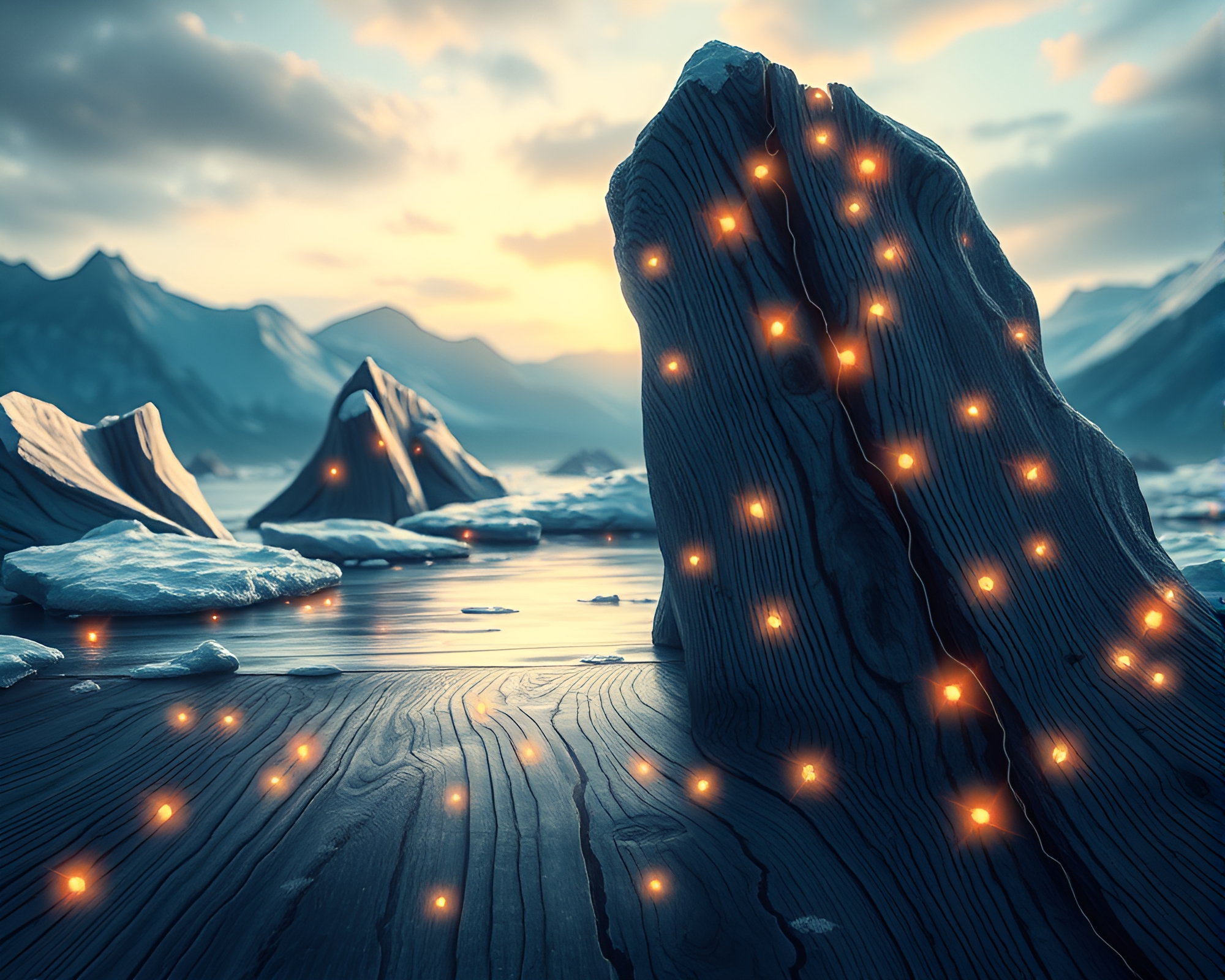 Arctic Carnival: Wood Grain Toon Iceberg – free AI stock image