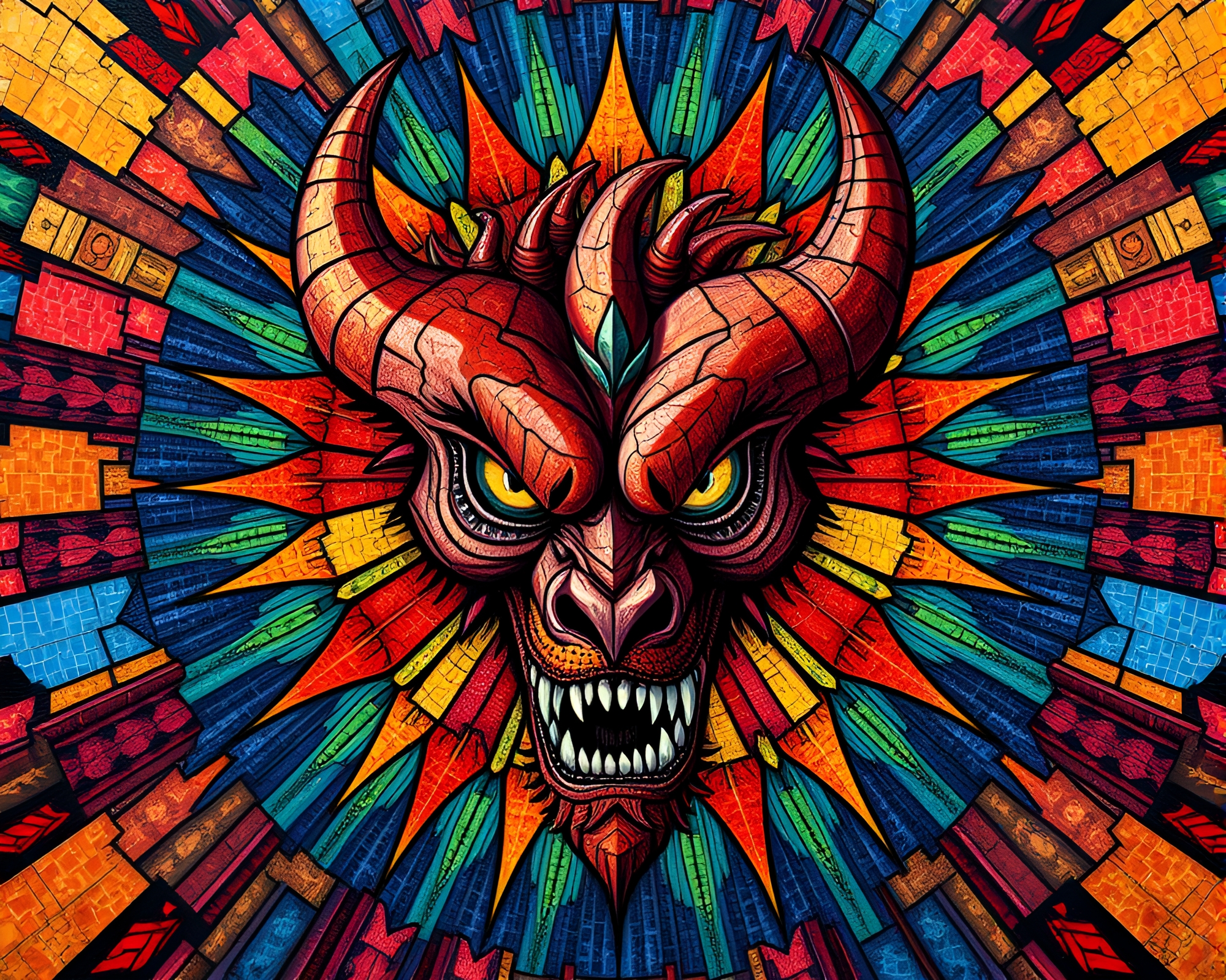 Maximalist Cerberus Mosaic in Starburst Colors – free AI stock image