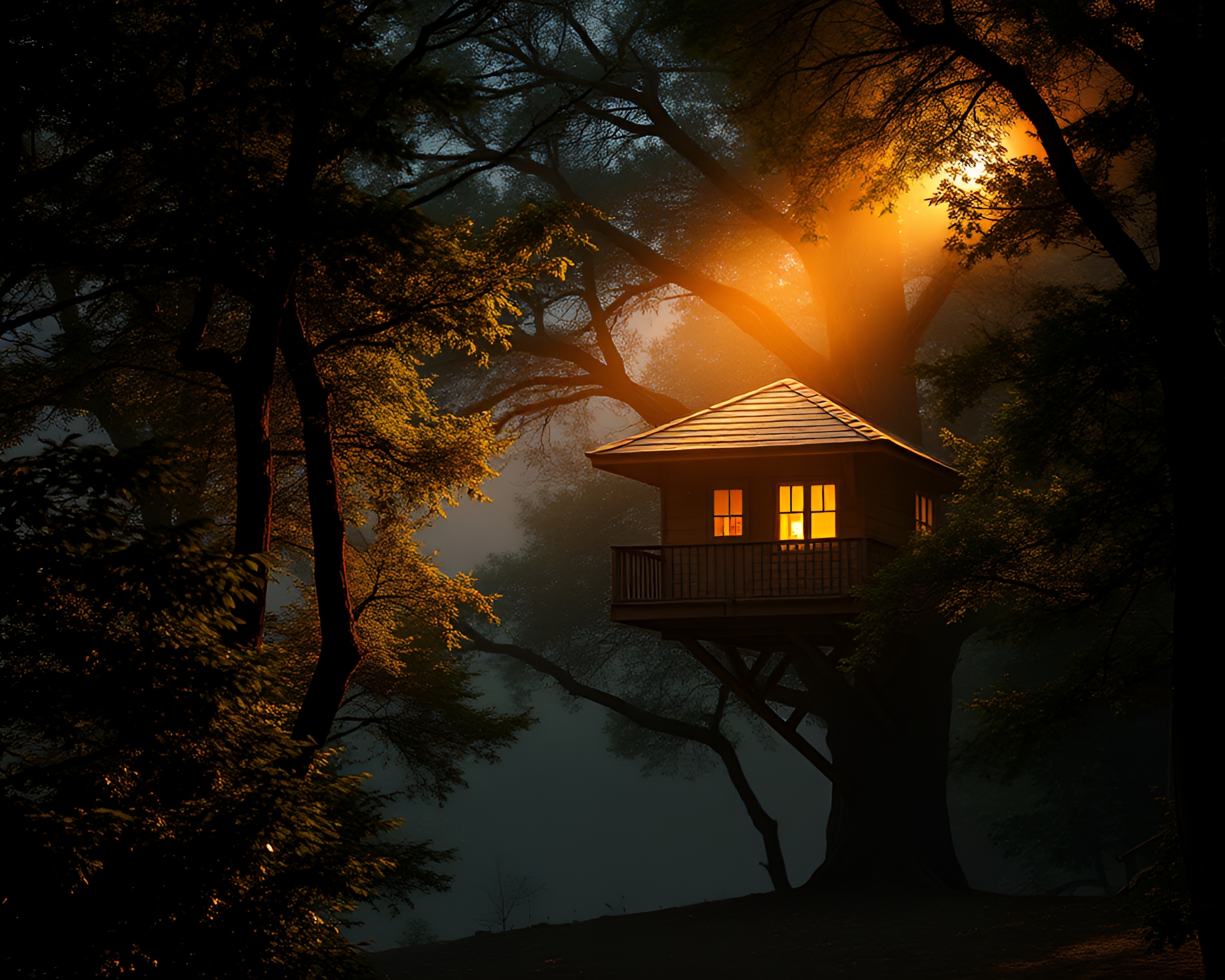 Enchanted Treehouse Nestled in Ambient Rim Lighting Studio – free AI stock image