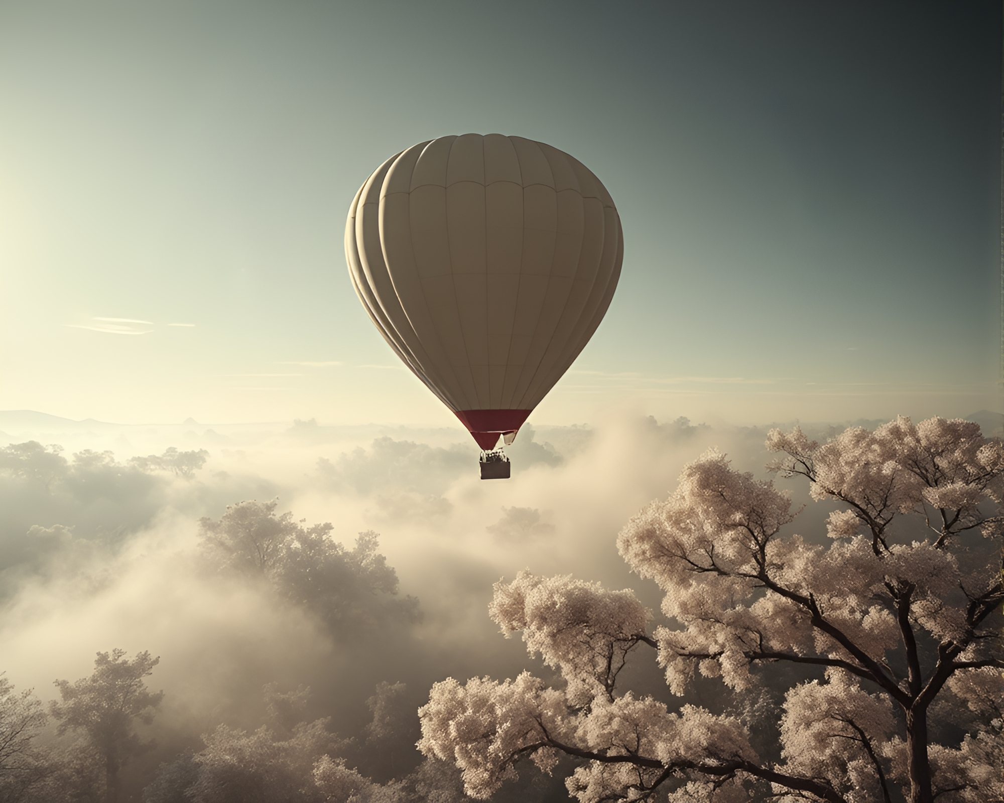 Mystical Hot Air Balloon in Infrared Jungle Canopy – free AI stock image