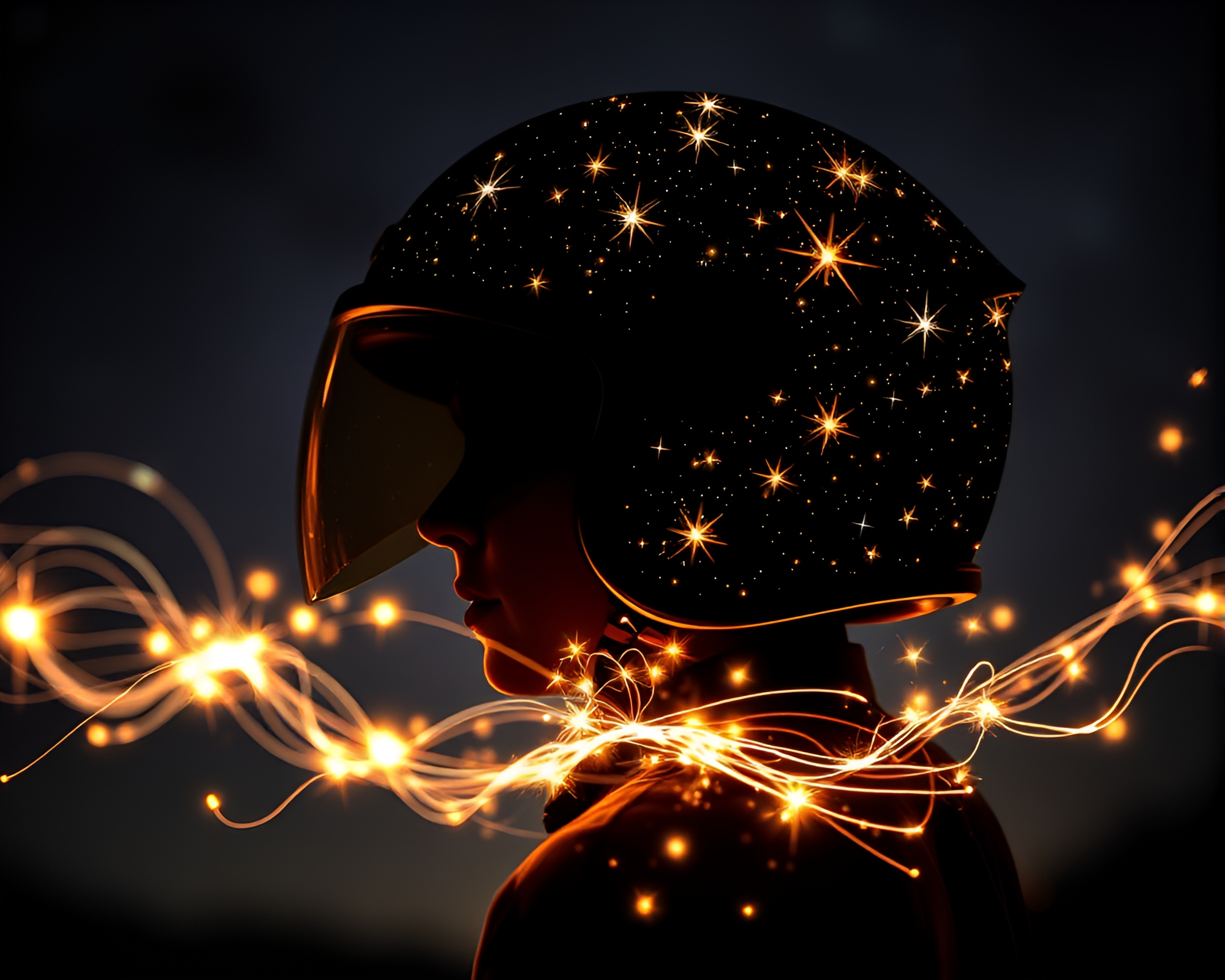 Shooting Star Trails Graceful Helmet Tattoo Flash Art – free AI stock image