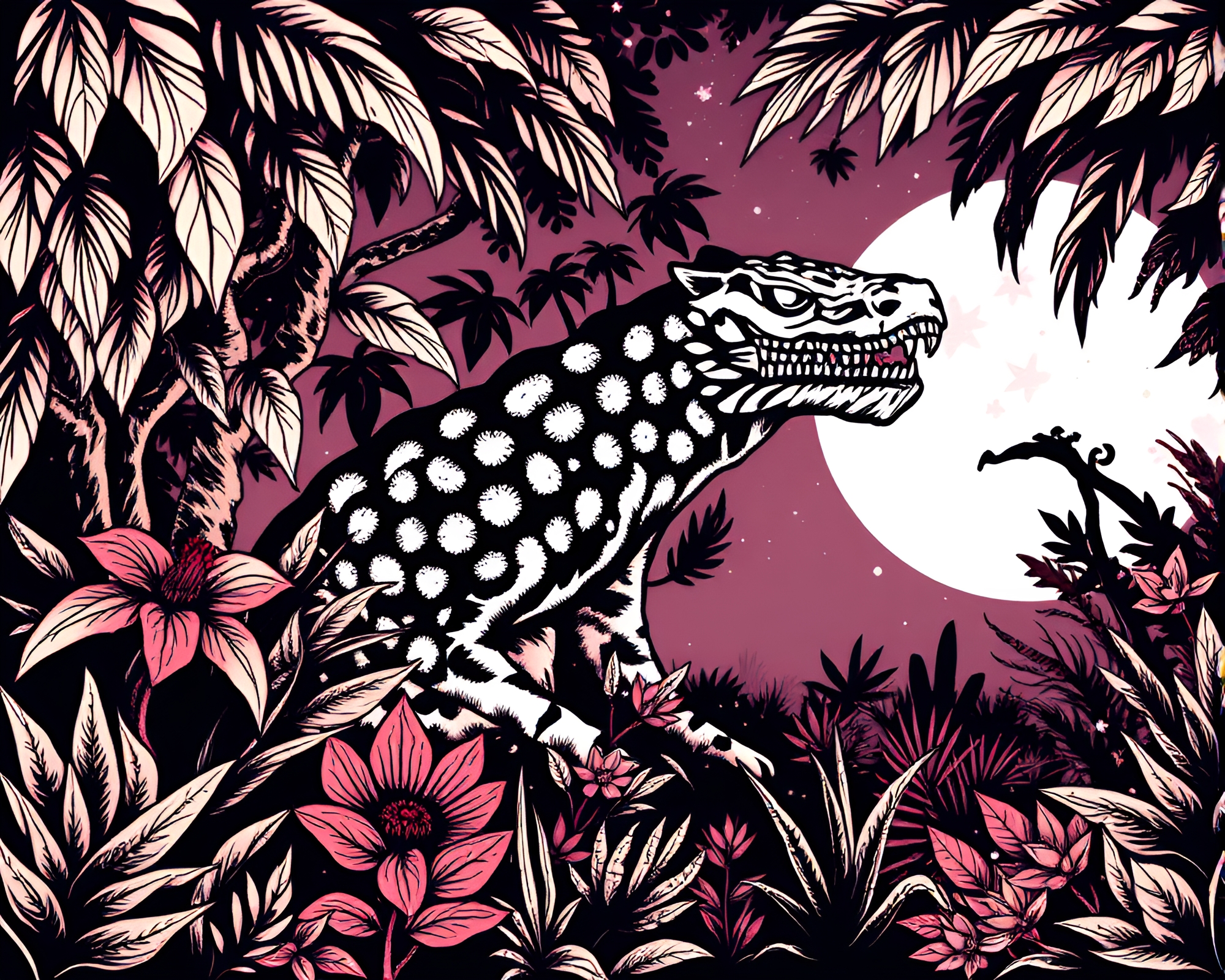 Pixelated Jungle Vines in Warm Tattoo Flash Style – free AI stock image