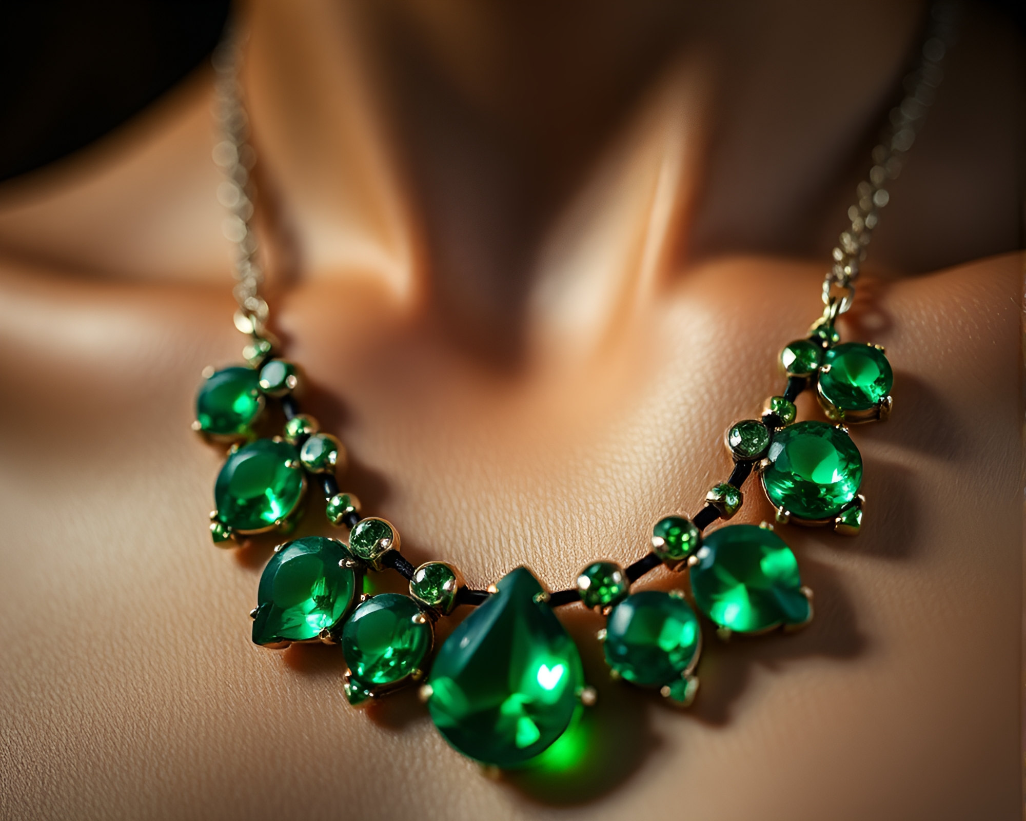 Emerald Necklace Extreme Close-Up Telephoto Shot – free AI stock image
