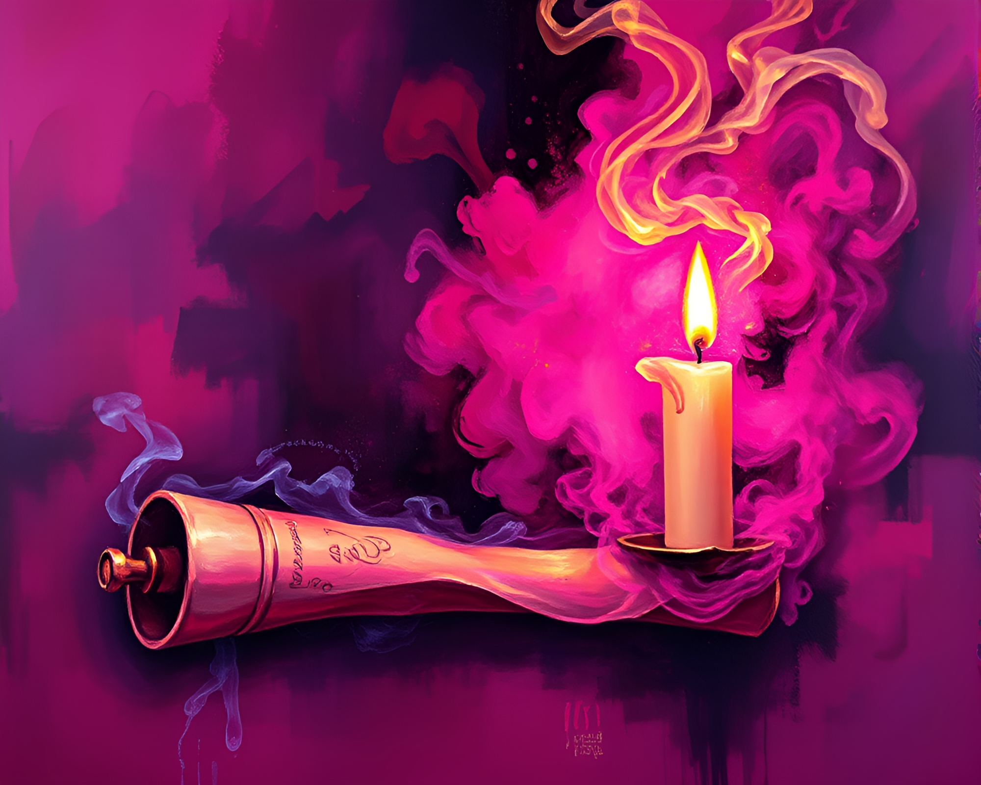 Ancient Scroll with Magenta Smoke and Impressionist Style – free AI stock image