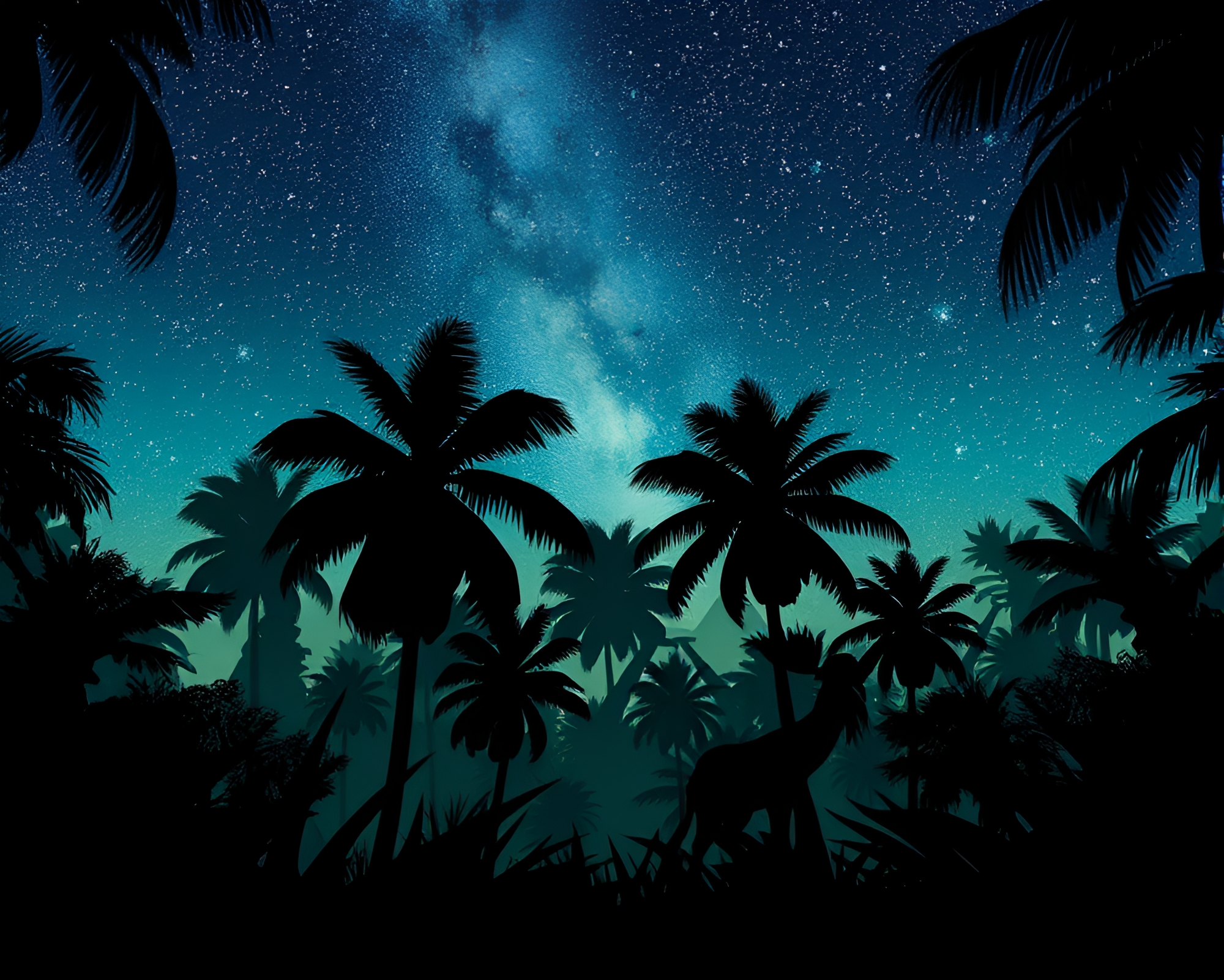 Dystopian Jungle Glows Under Starlit Stencil Shadows – free AI stock image