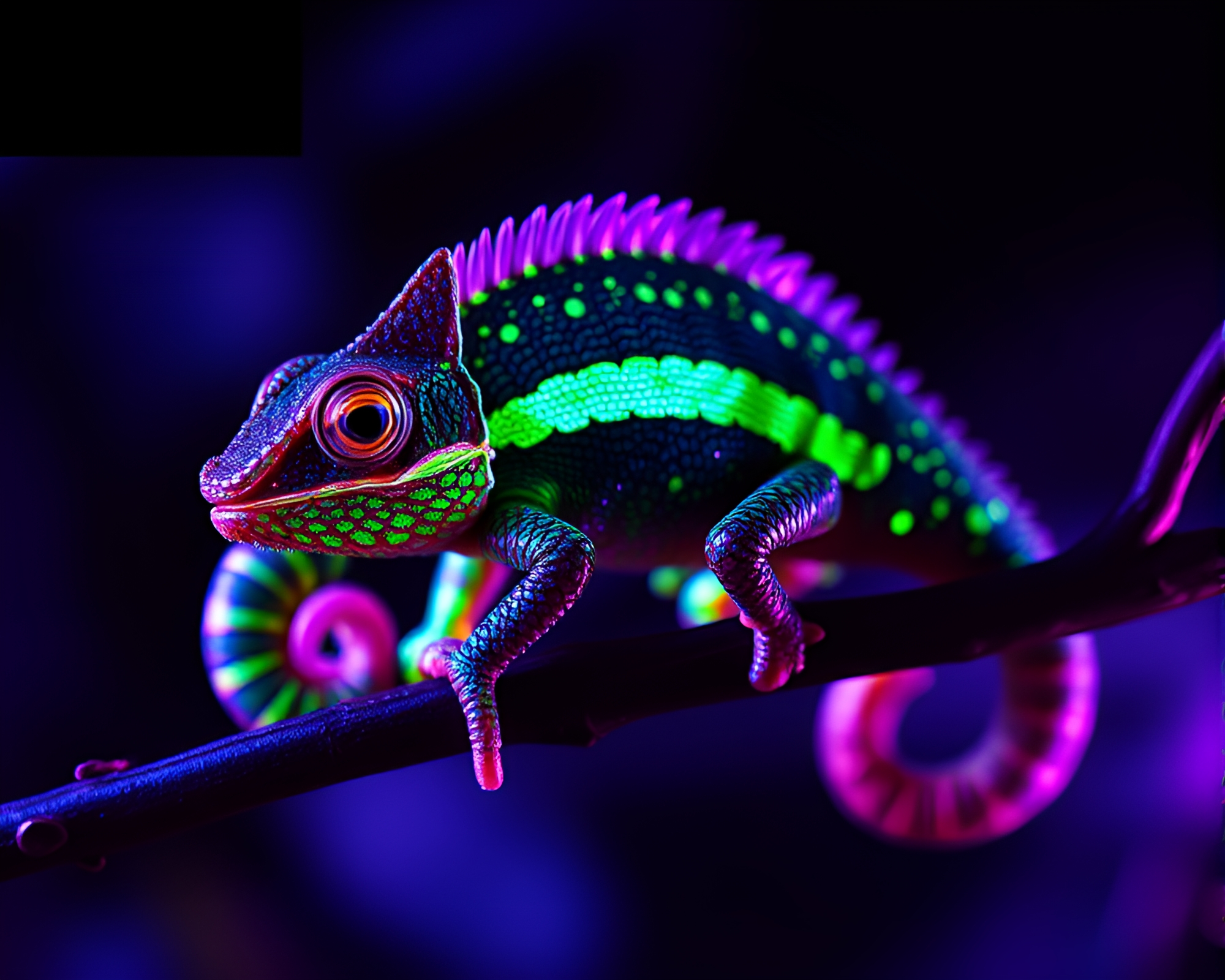 Chromatic Chameleon in Sapphire VHS Styling – free AI stock image