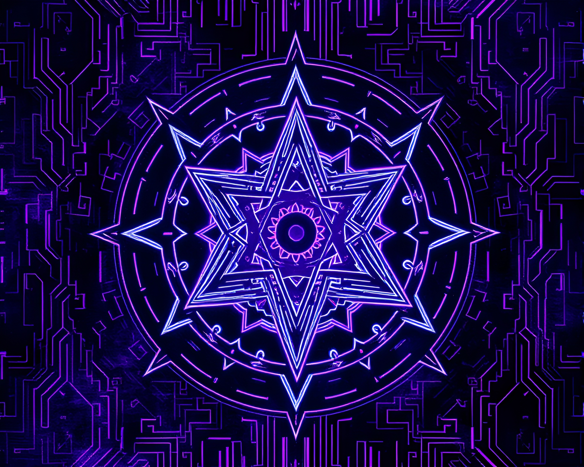 Twilight Cybernetic Sigil Stitched Pattern – free AI stock image