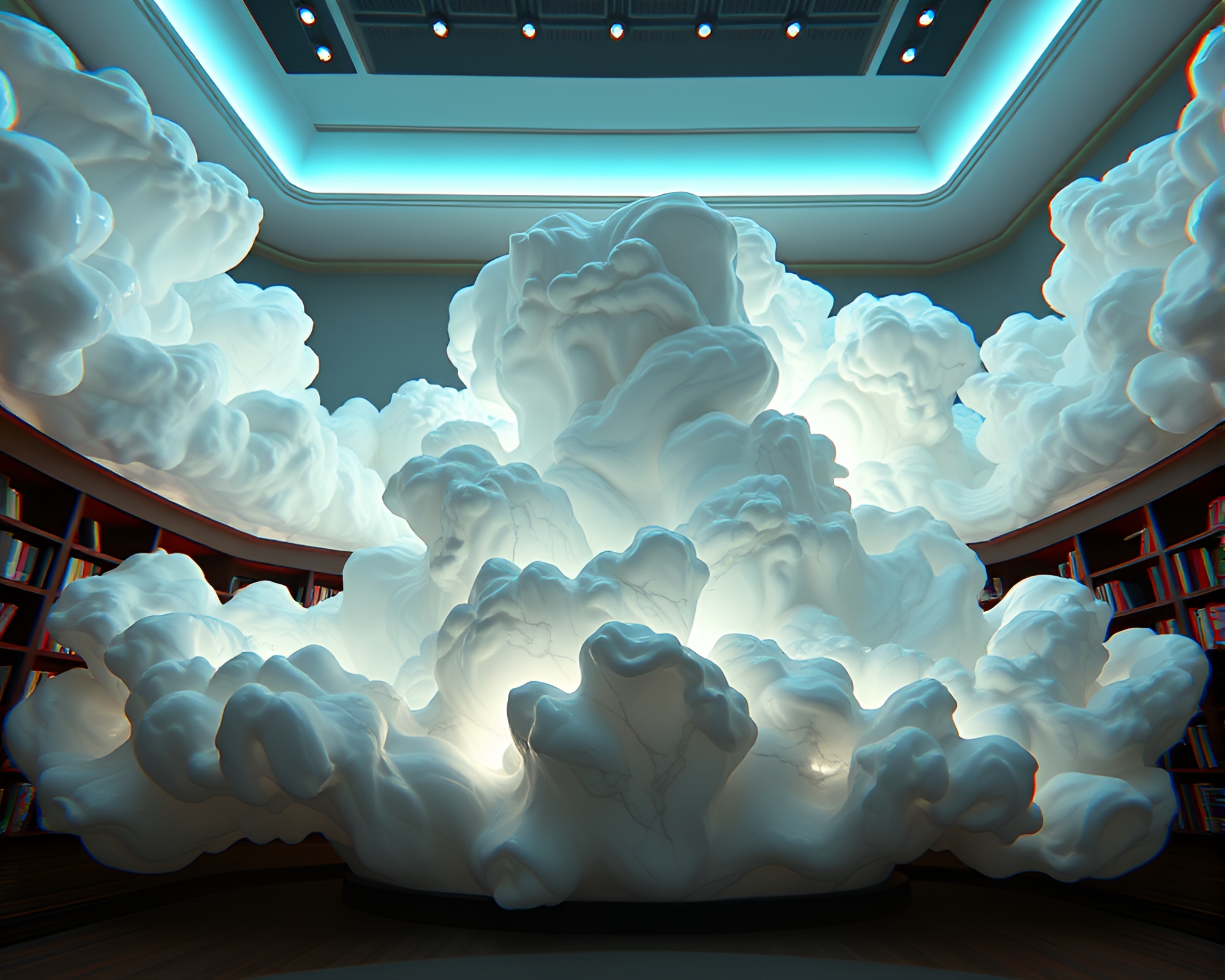 Sculpted Cloudscape Illuminated by Library Lamp Light – free AI stock image