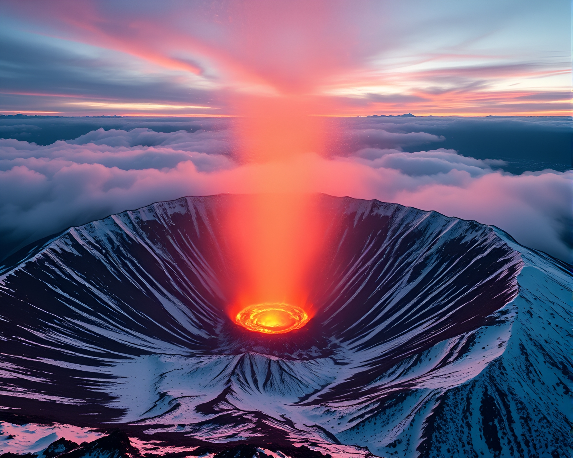 Crystalized Volcanic Crater at Cool Dawn Light – free AI stock image