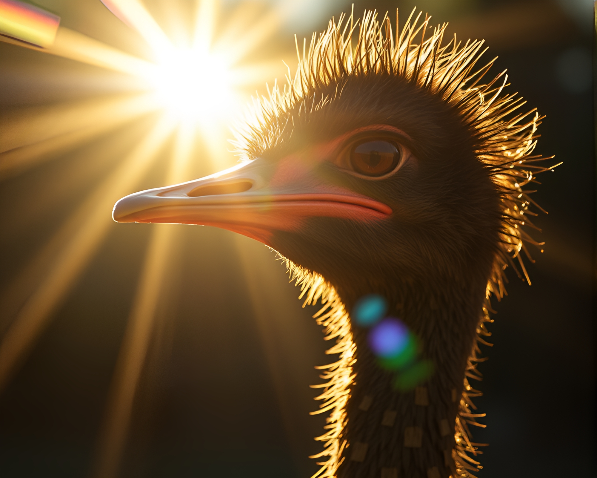 Sun-kissed Ostrich in Mesmerizing Mosaic Light – free AI stock image