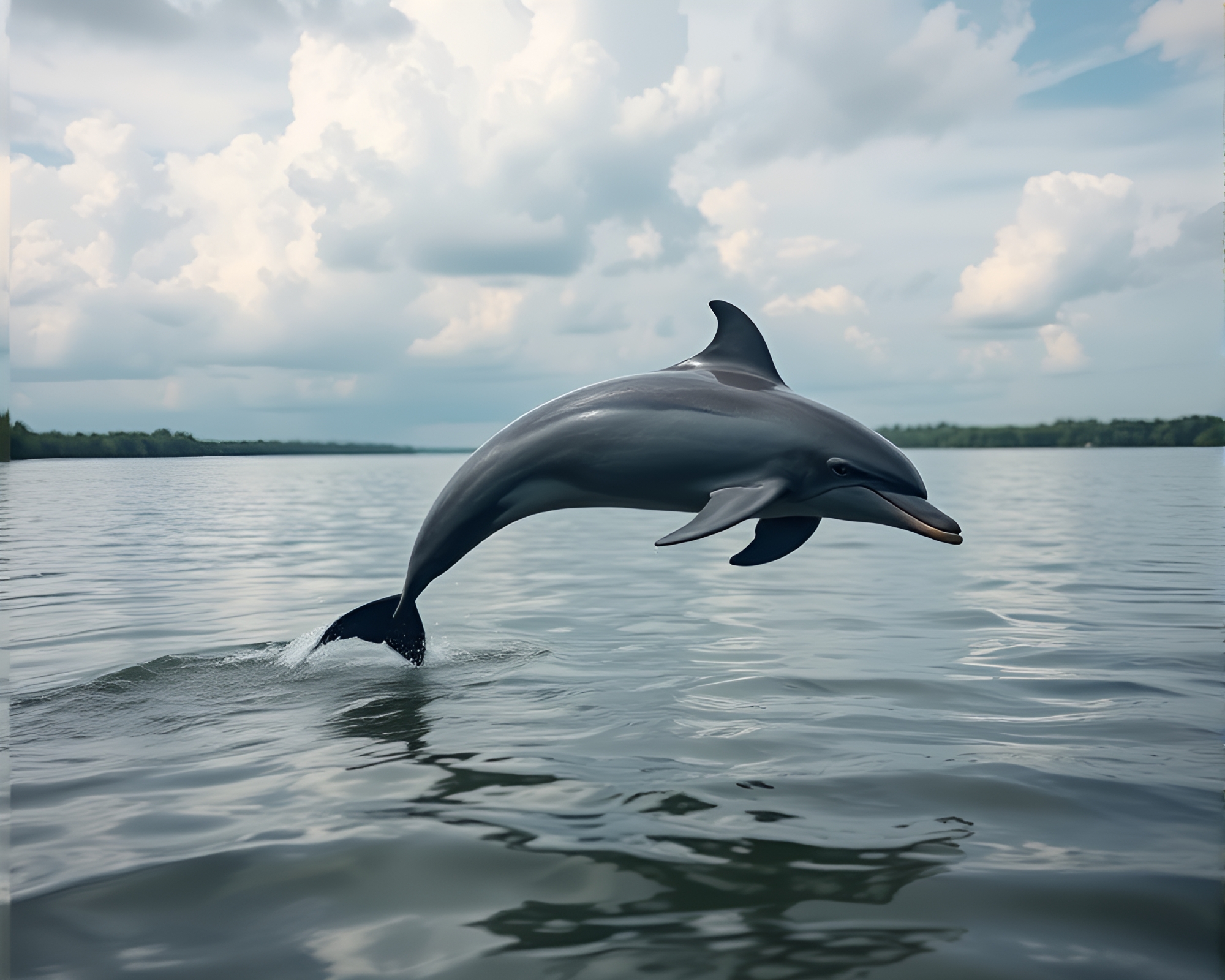 Off-Center Amazon River Dolphin in Cobalt Blue Waters – free AI stock image