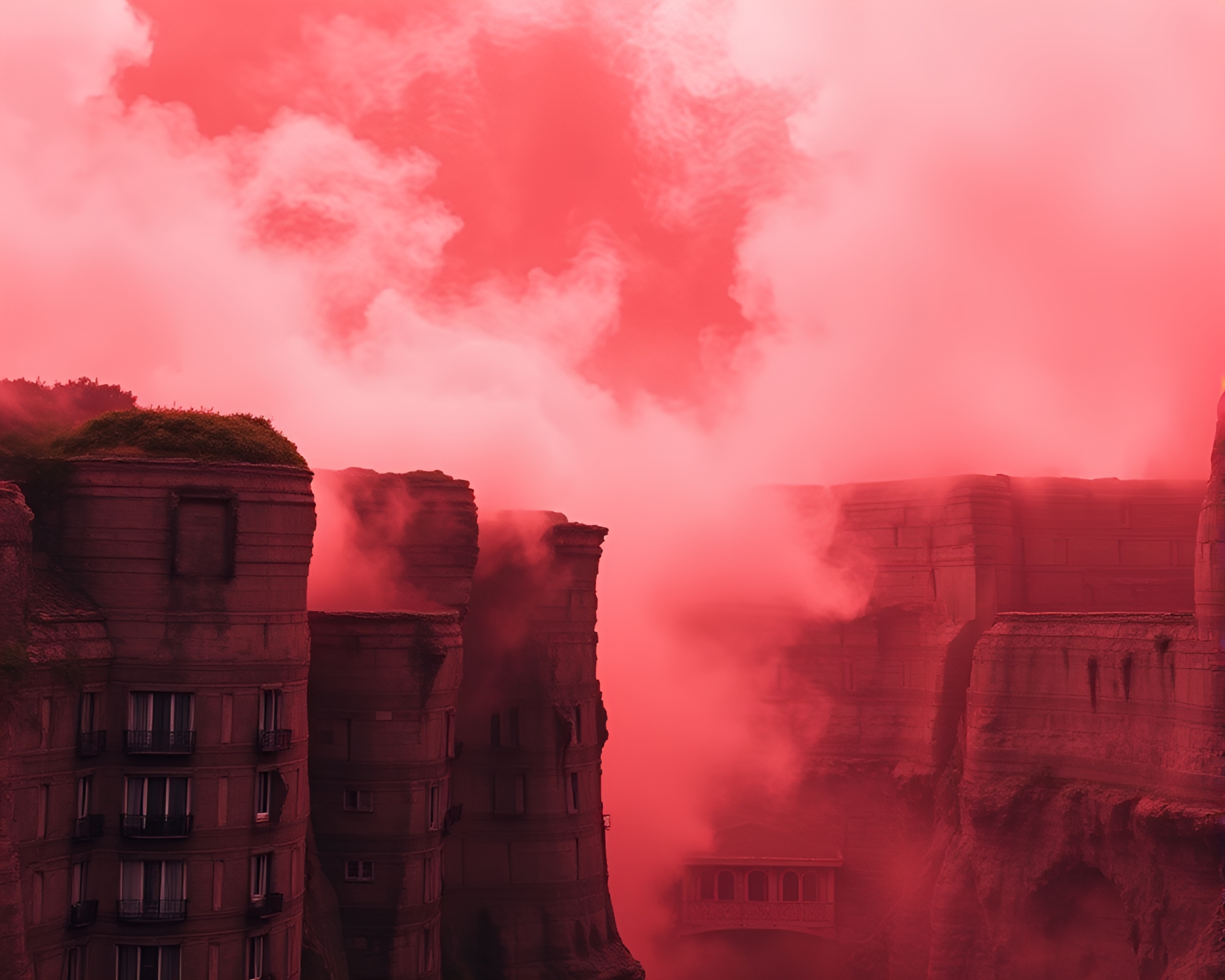 Swirling Smoke Plume Over Red Cliff Duotone – free AI stock image