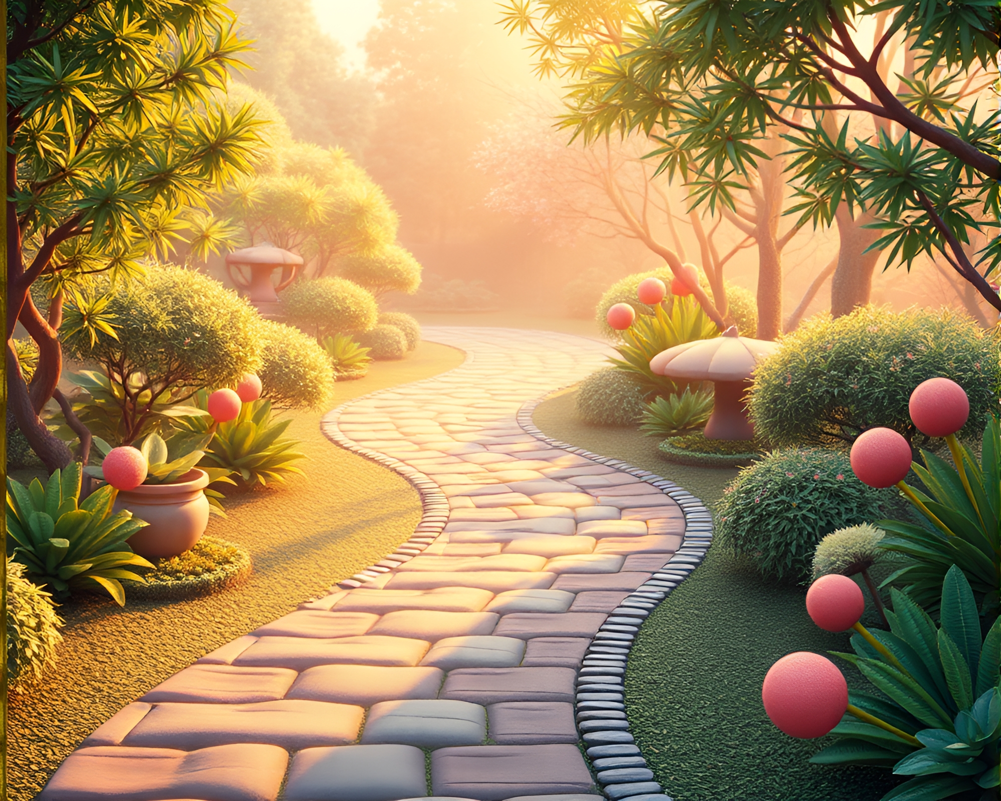 Tranquil Zen Garden Stitched in Peachy Path Tracing – free AI stock image