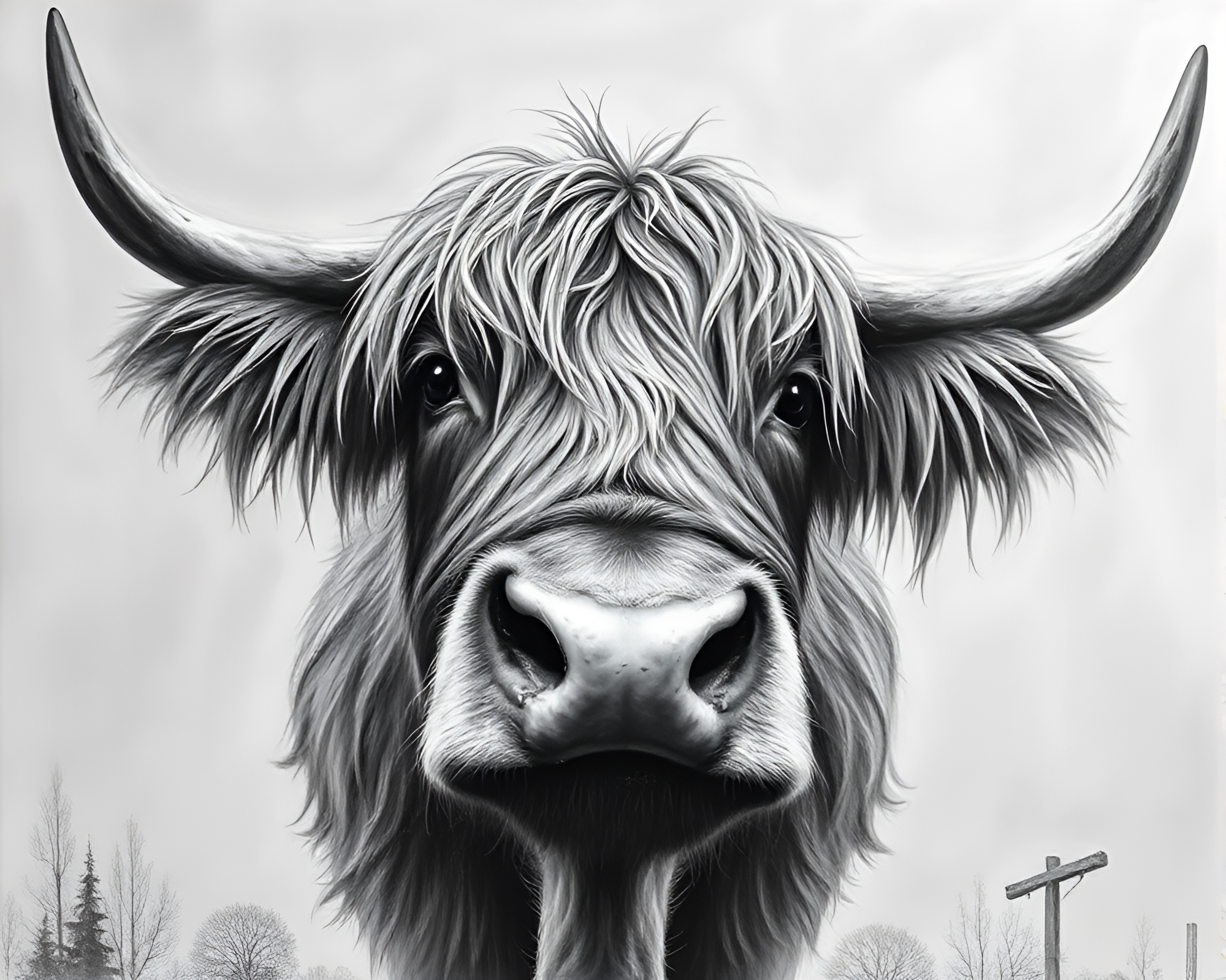 Highland Cow in Graphite Gray Palette Knife Painting – free AI stock image
