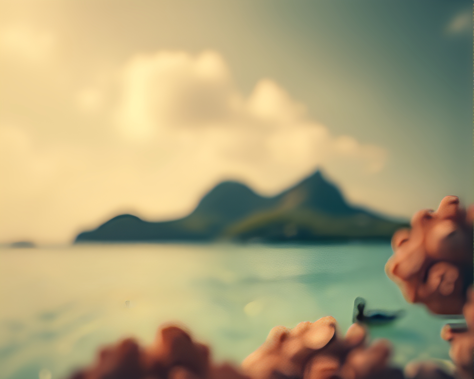Coral Atoll in Sepia Bokeh Foreground – free AI stock image