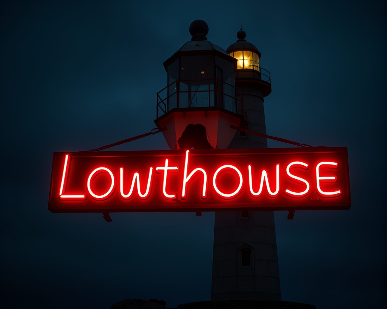Gloomy scene of an abandoned lighthouse covered in mildew