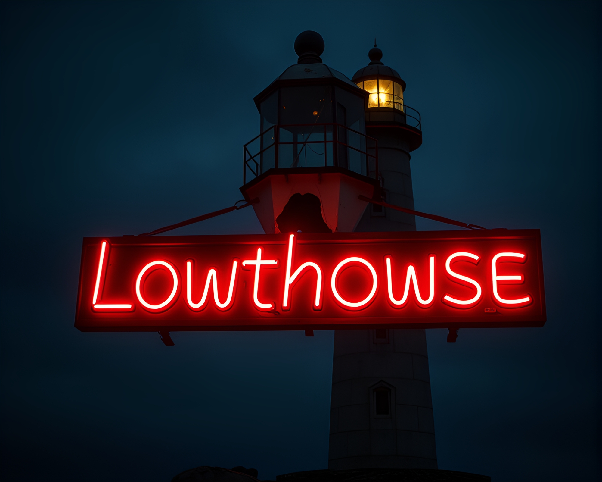 Eerie Abandoned Lighthouse with Neon Mildew Spots – free AI stock image