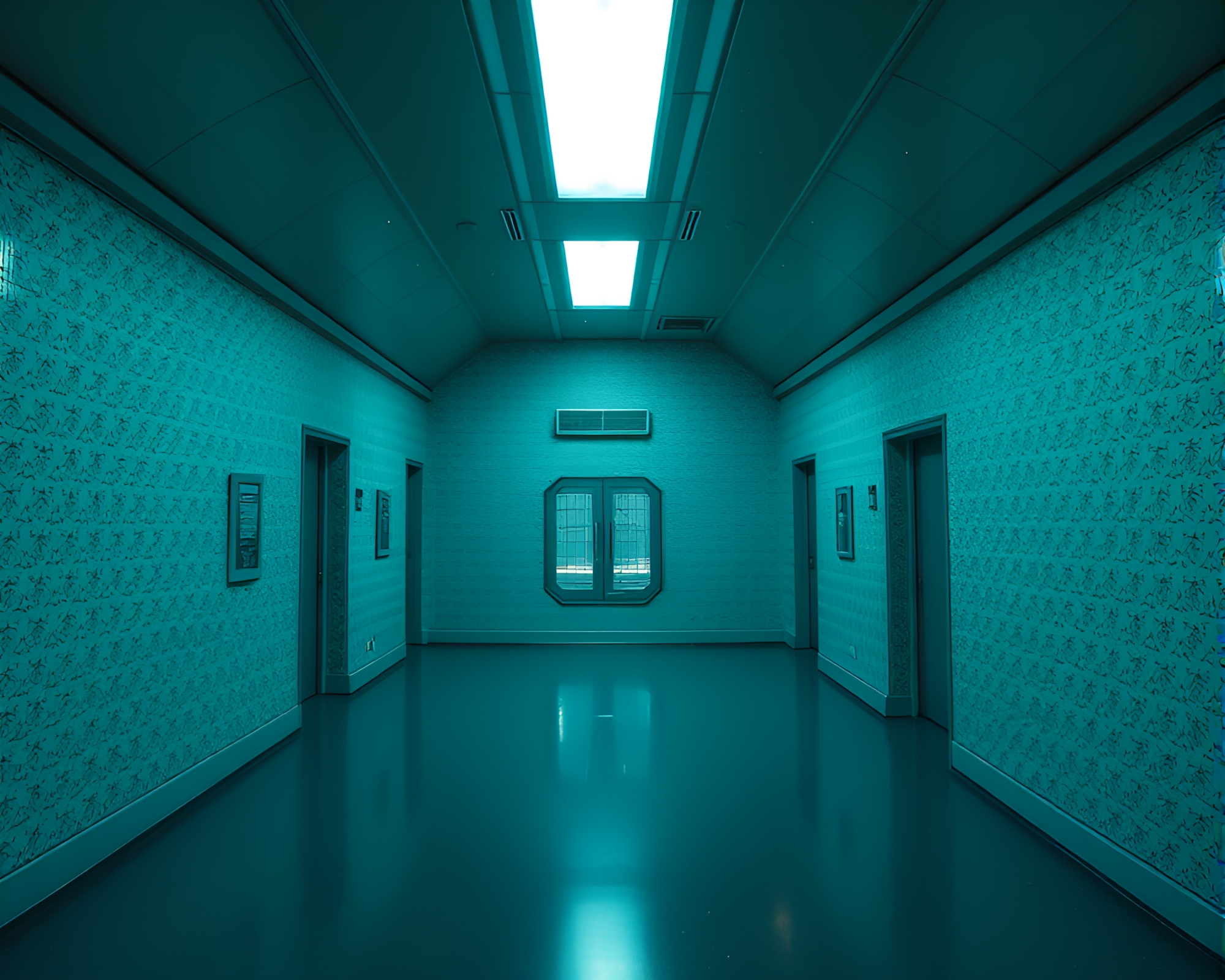 Teal Serenity in Space Habitat with Stippling Composition – free AI stock image
