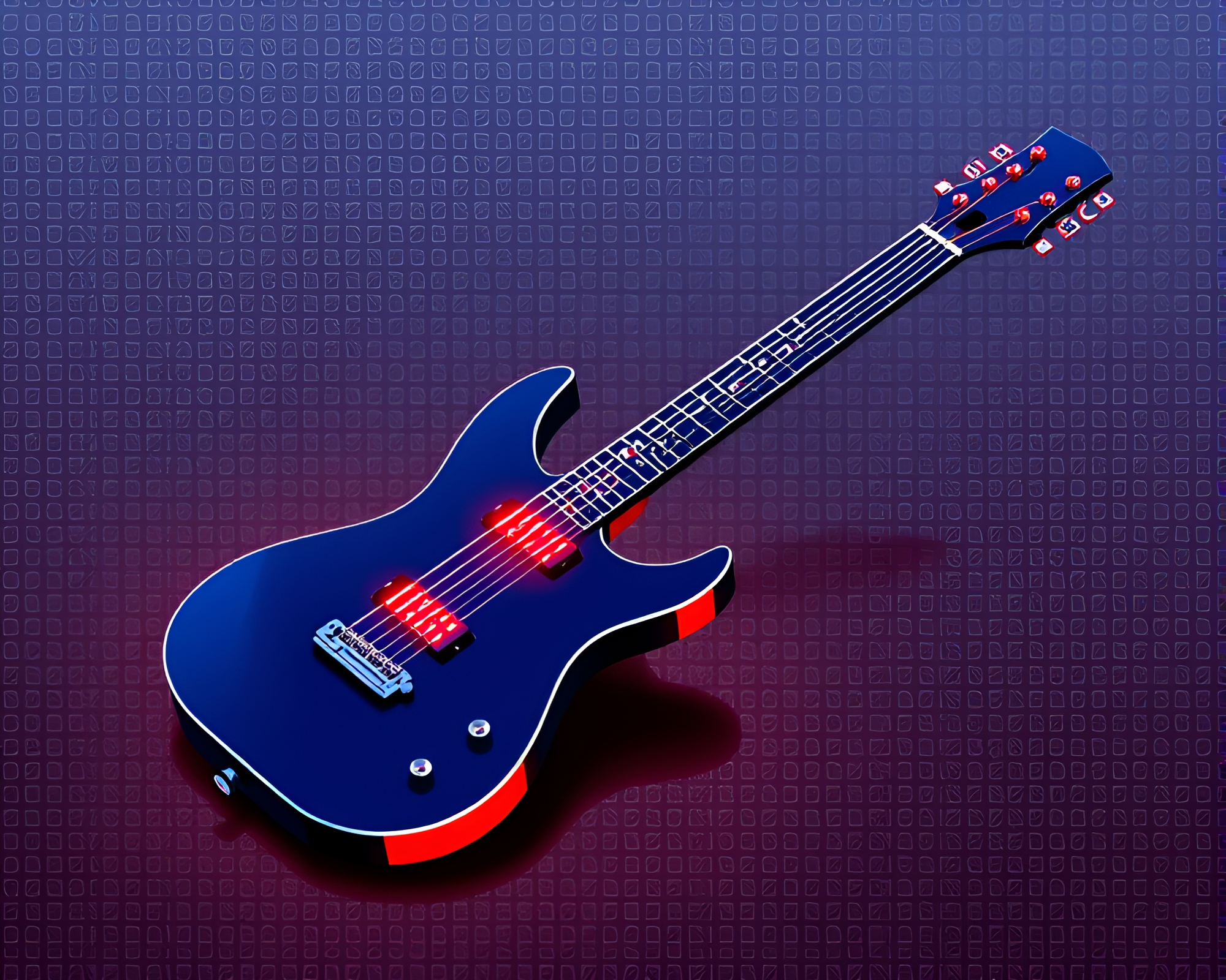 Isometric Guitar in Duotone LED Pixel Grid – free AI stock image