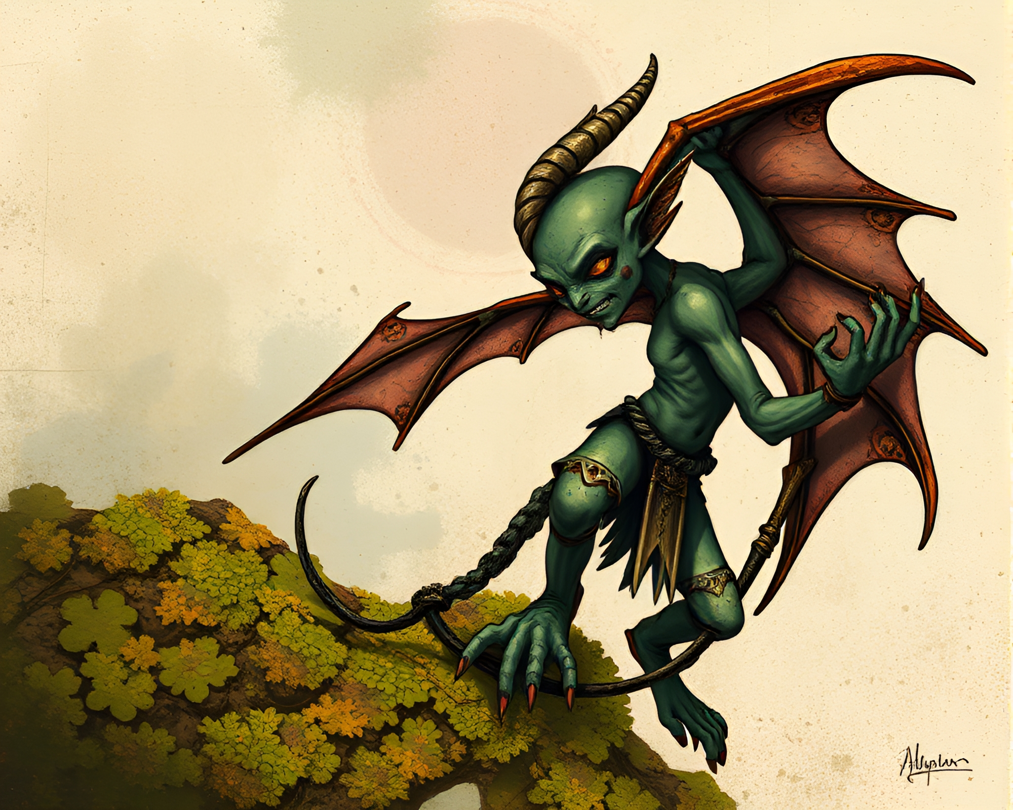 Steampunk Djinn Emerging from Lichen-Covered Cavern – free AI stock image