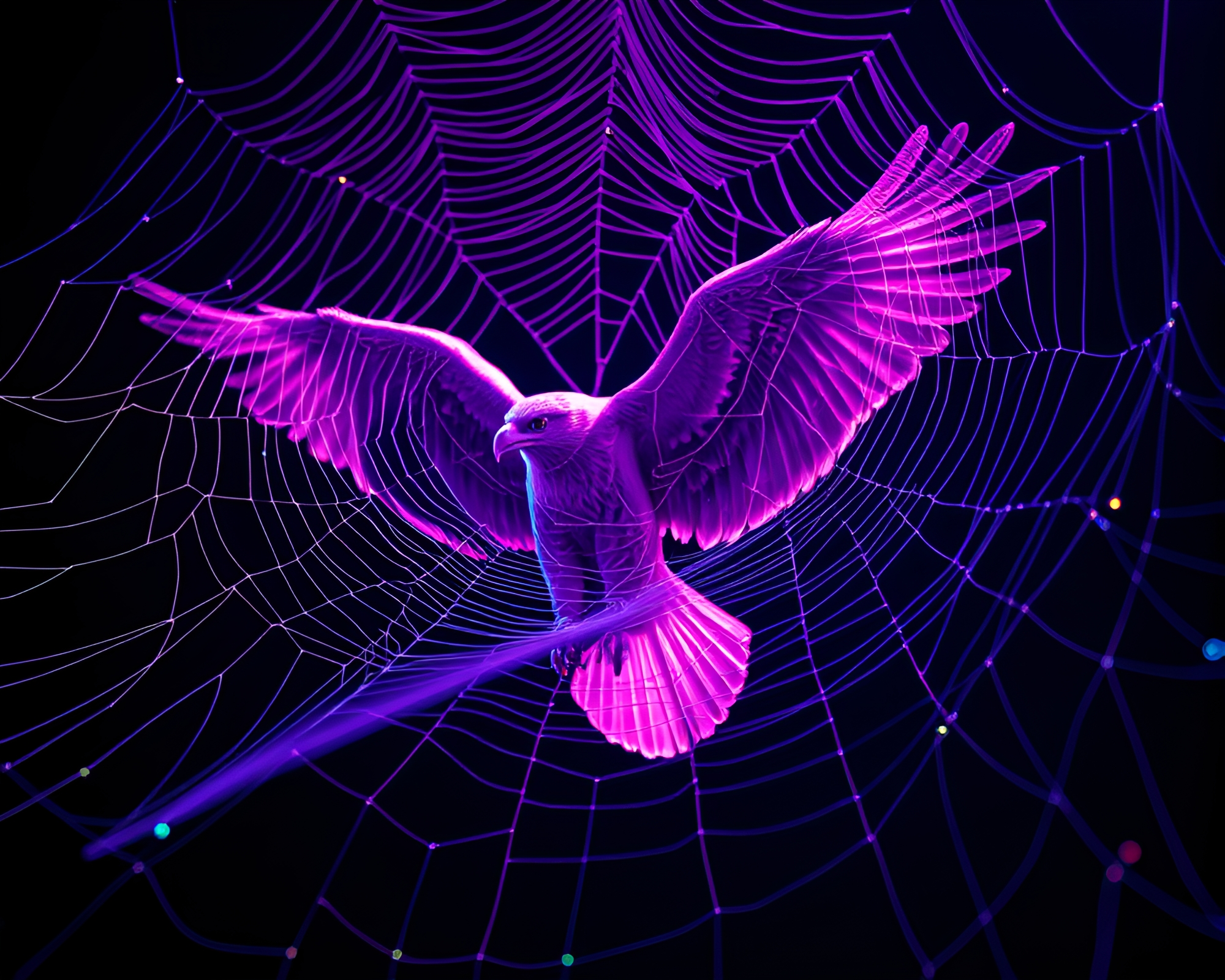 Ethereal Eagle Perched in Neon Cobweb Chiaroscuro – free AI stock image