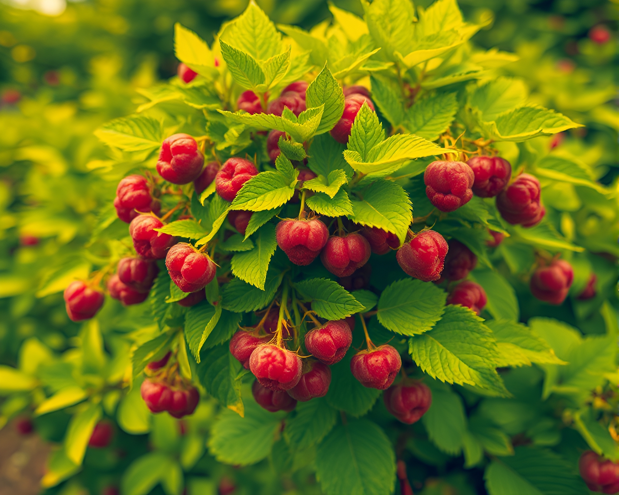 Raspberry Bush Basked in Lemon Yellow Zing – free AI stock image