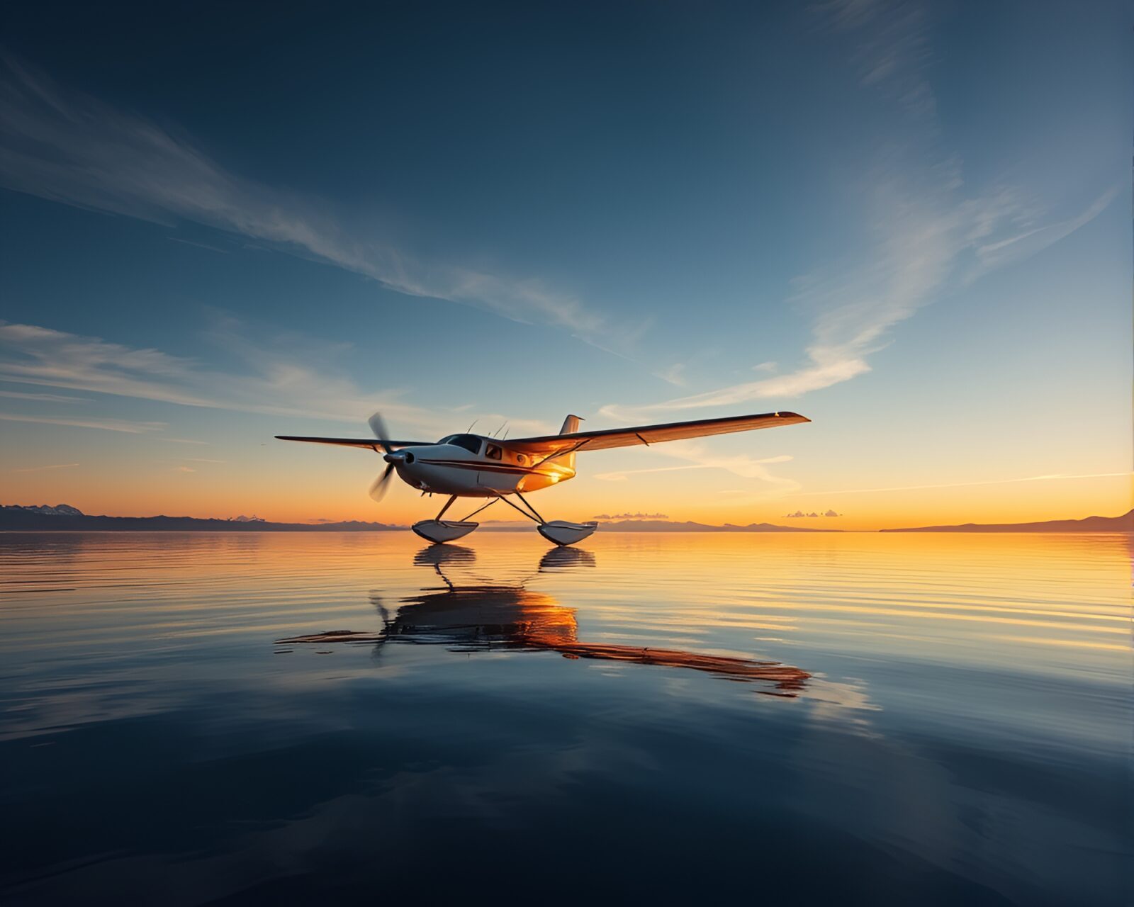 Sunset reflecting off the wings of a sea plane