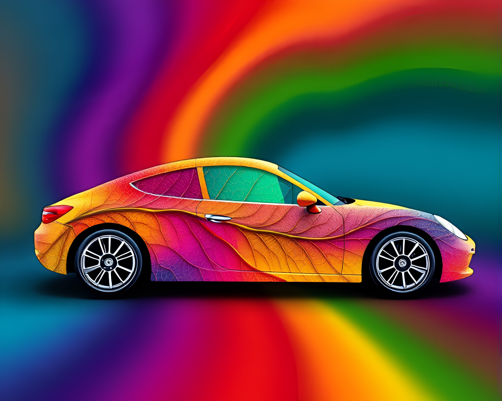 Spectral Flying Car Enveloped in Leaf Vein Pointillism – free AI stock image
