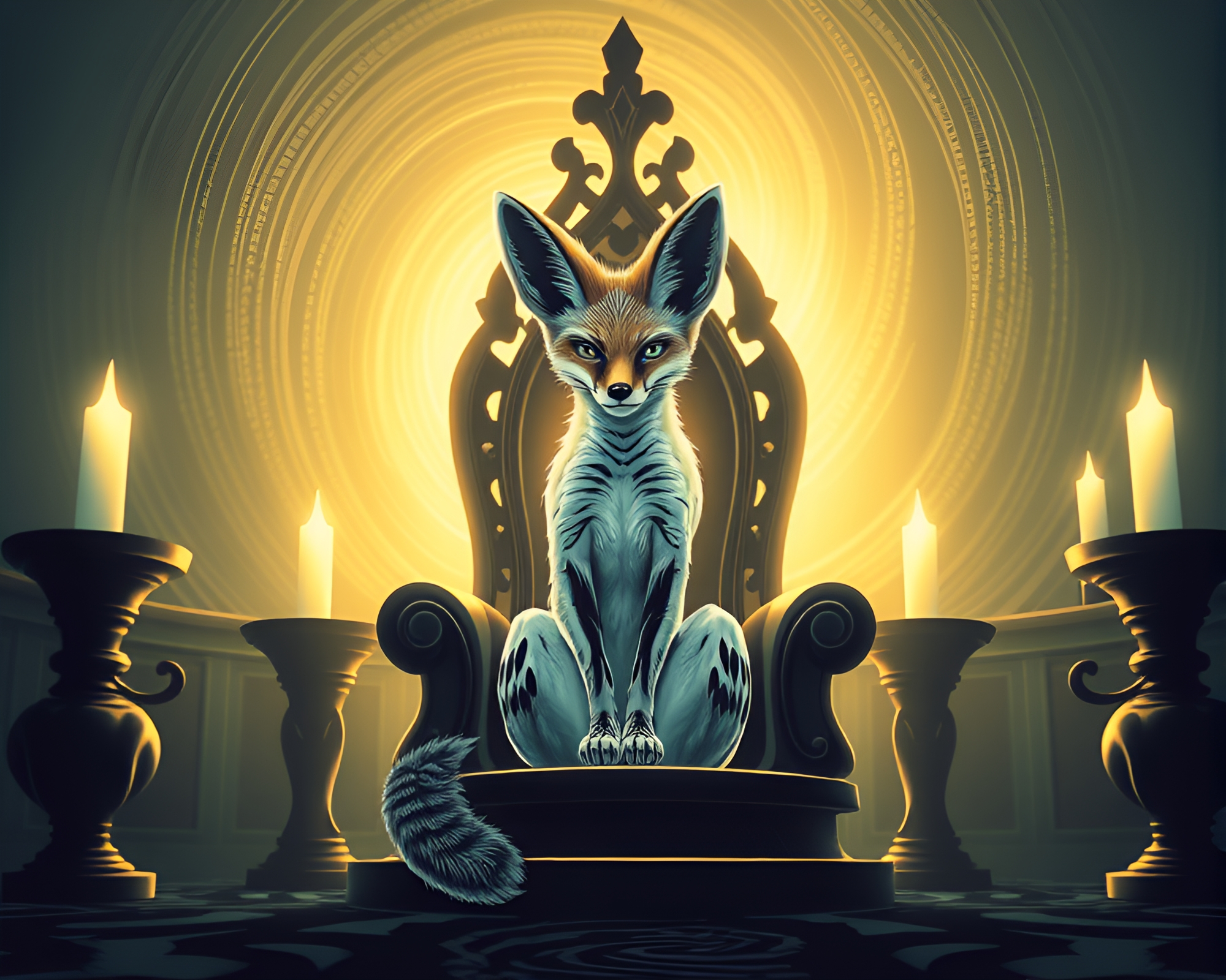 Intricate Fennec Fox Throne Room Illumination – free AI stock image