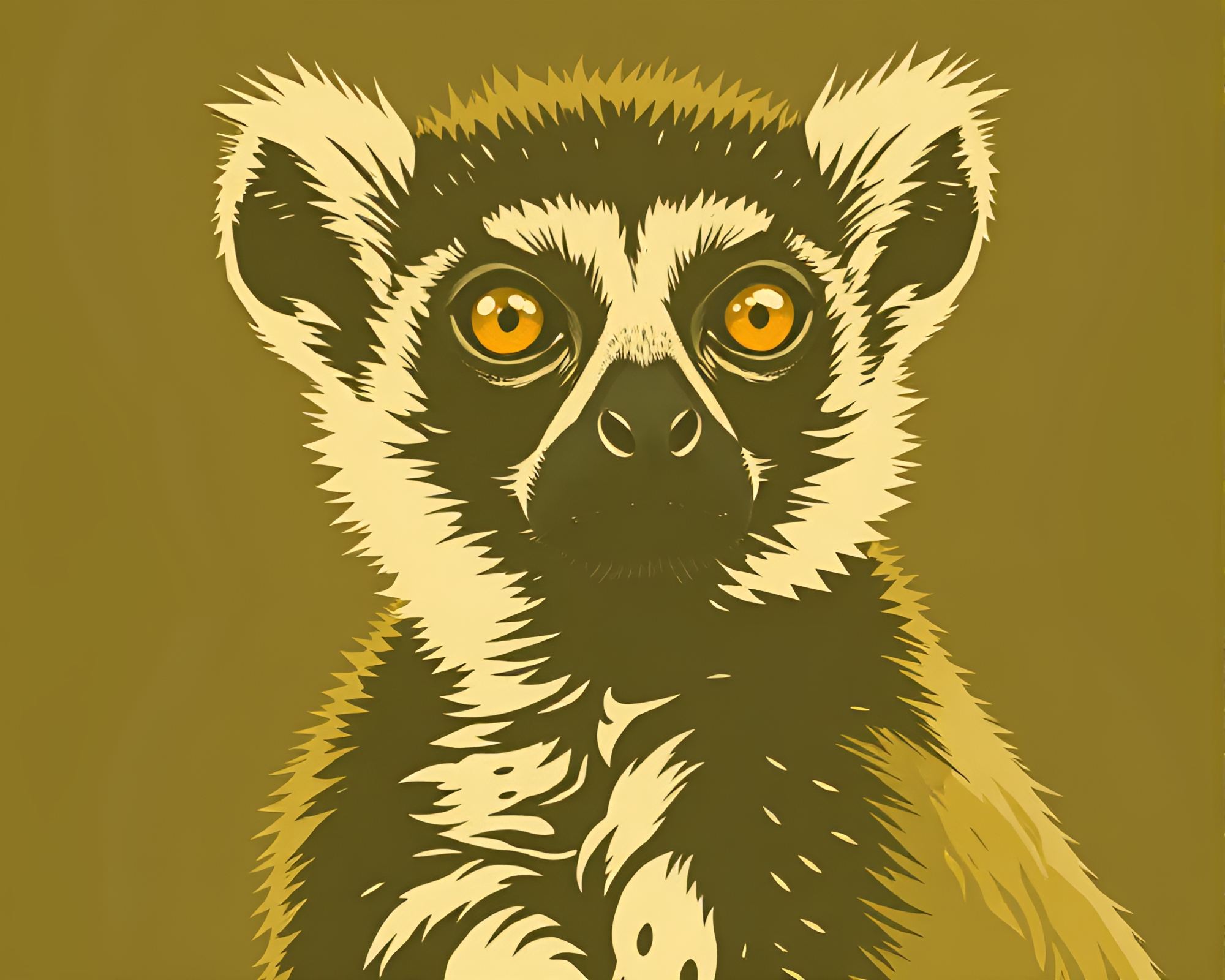 Lemur Stencil Art: Olive Drab Oasis – free AI stock image