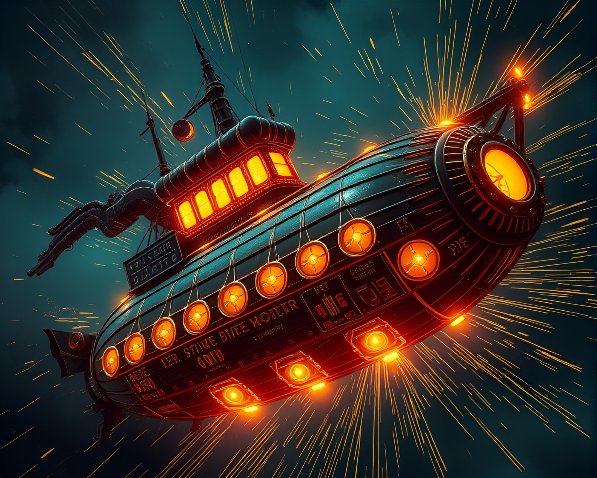 Steampunk Airship in Theatrical Lighting – free AI stock image