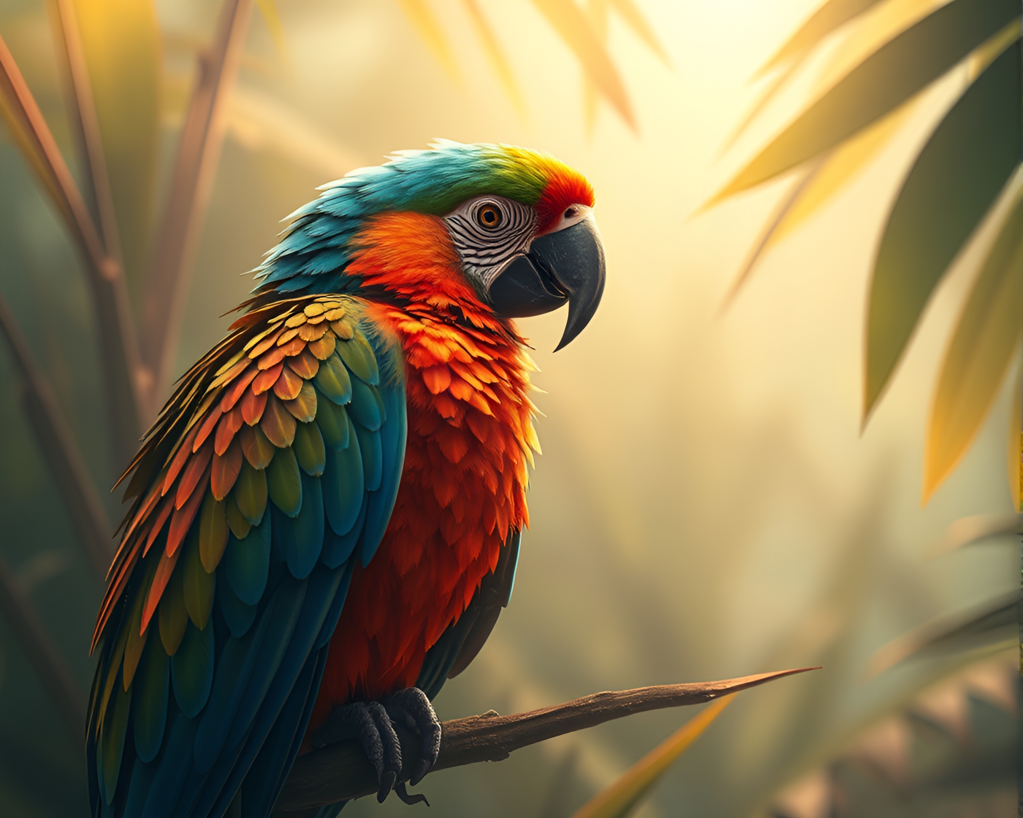 Futuristic Parrot Encounter in Misty Atmosphere – free AI stock image